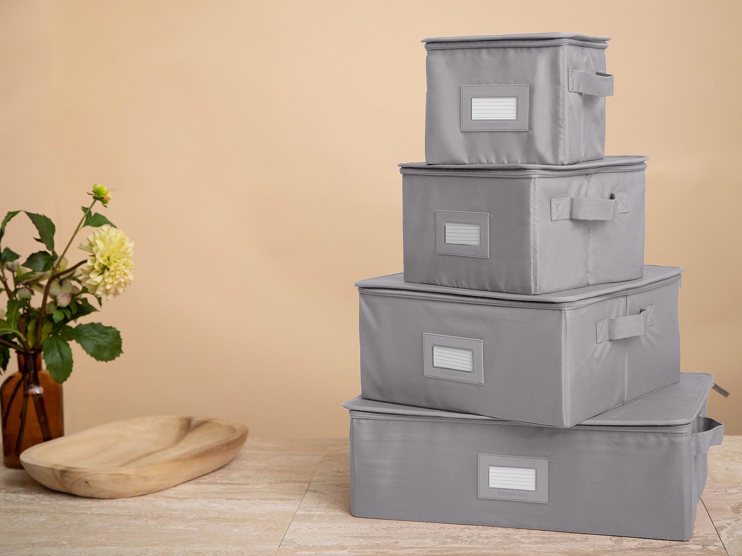 Covermates Keepsakes Dish Storage Box – Stackable Organizer with Reinforced Handles for China & Fine Dinnerware Protection – Durable Graphite Design – Perfect for Kitchen Organization, Holiday Storage & Moving Supplies