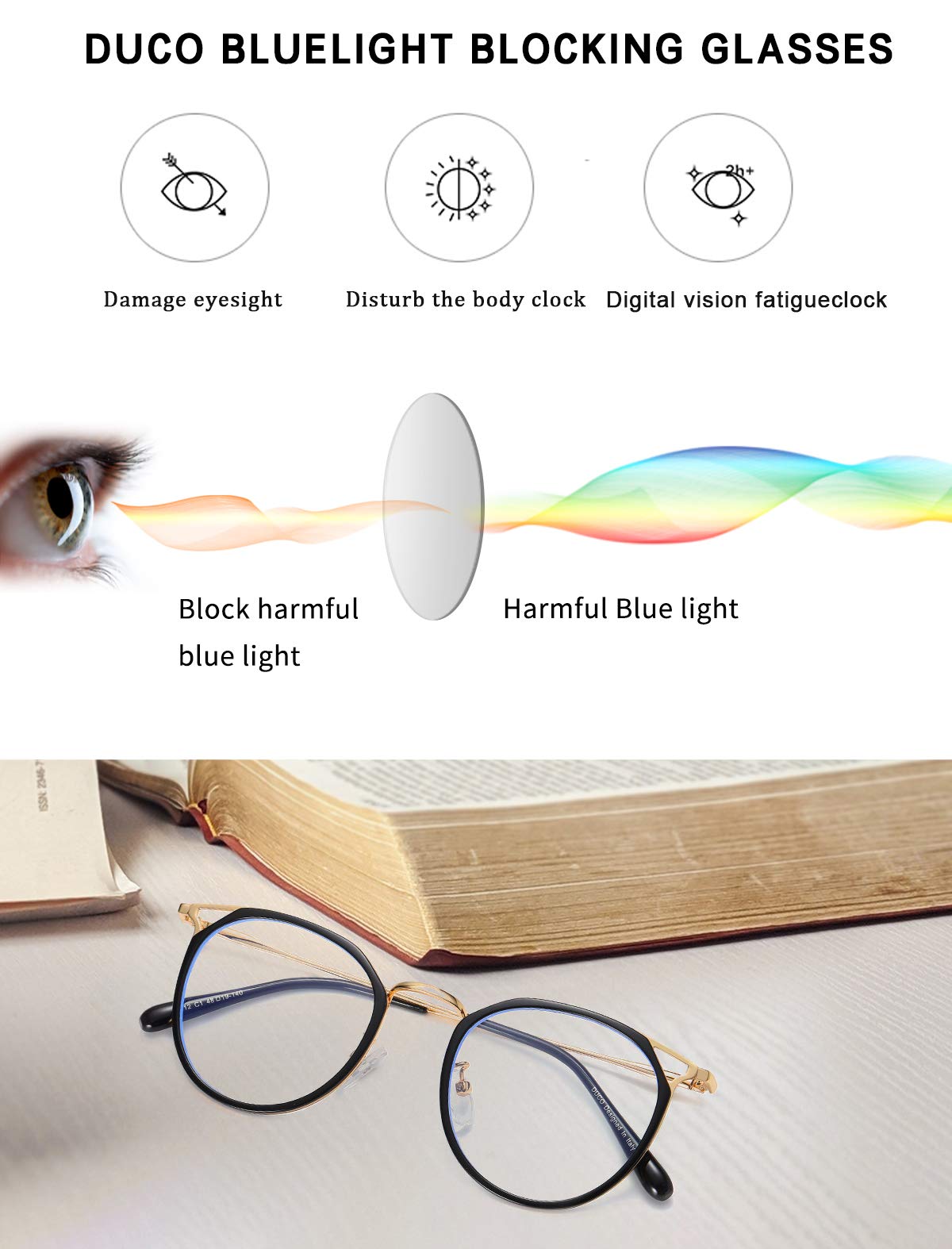 DUCO Blue Light Blocking Glasses for Women & Men - Computer Eyewear for Office & Gaming