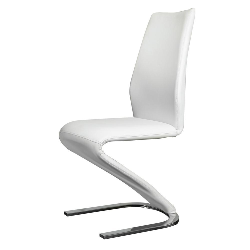 Modern Z-Shaped Chair Base - 2 Pack White Leatherette Dining Chairs with Chrome Finish | Contemporary Side Chairs for Dining Room, Kitchen, or Office Seating