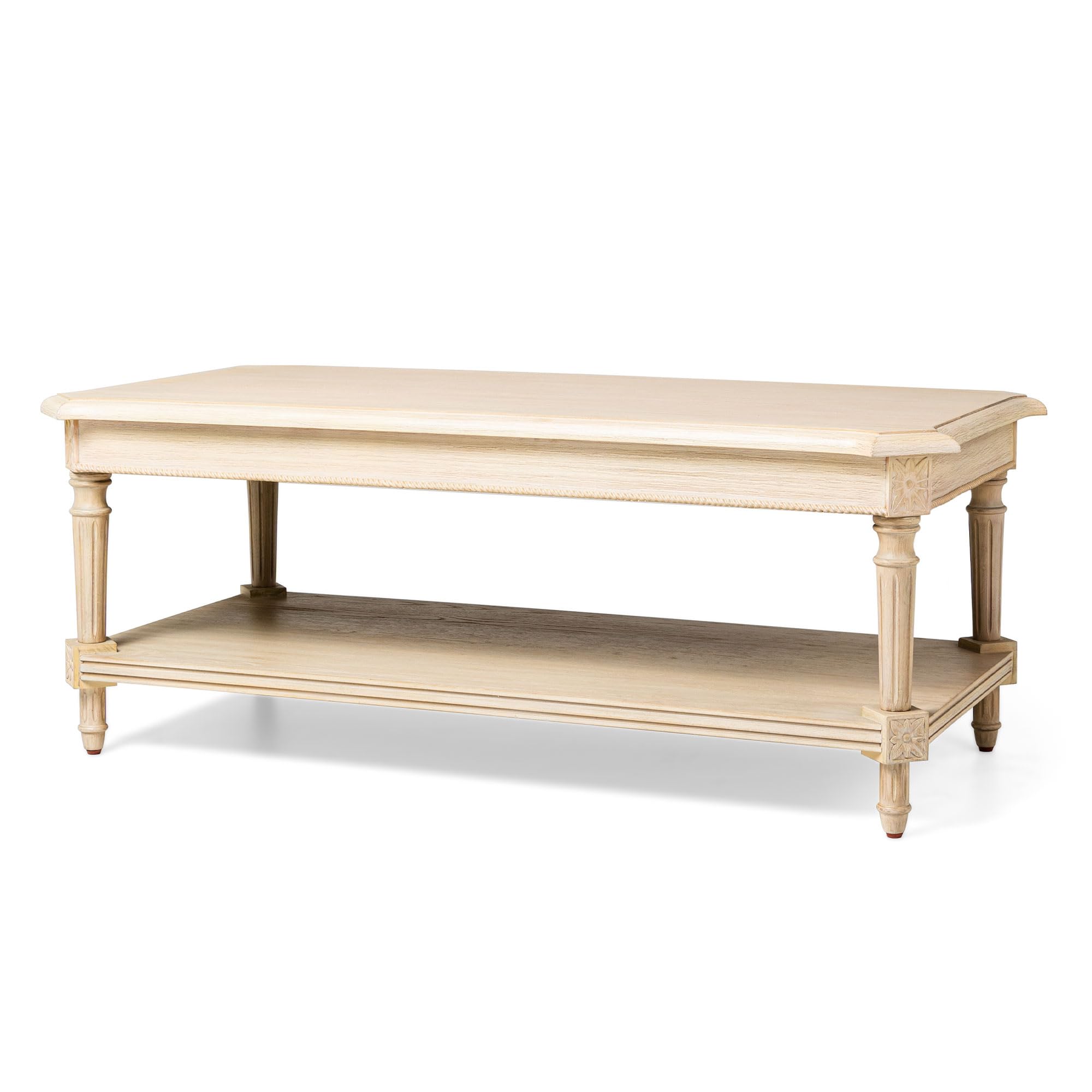Rustic Antiqued White Wooden Coffee Table Set - Pullman Traditional Rectangular Center Table & Square Side Table with Storage | Perfect for Living Room, Lounge & Home Decor