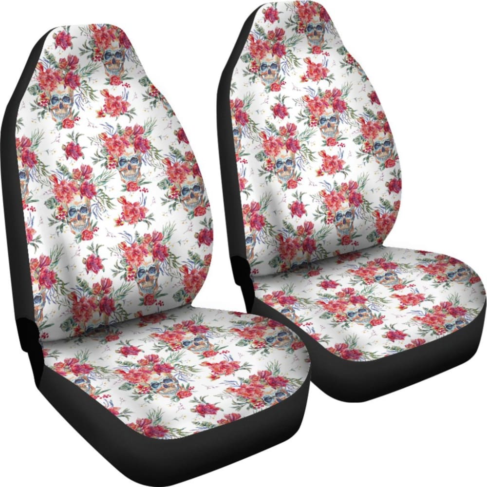 2 Pcs Sugar Skull Car Seat Covers - Universal Fit for Most Vehicles, Durable & Stylish Seat Protectors - Perfect for Day of the Dead Decor, Halloween, and Mexican Theme Car Accessories