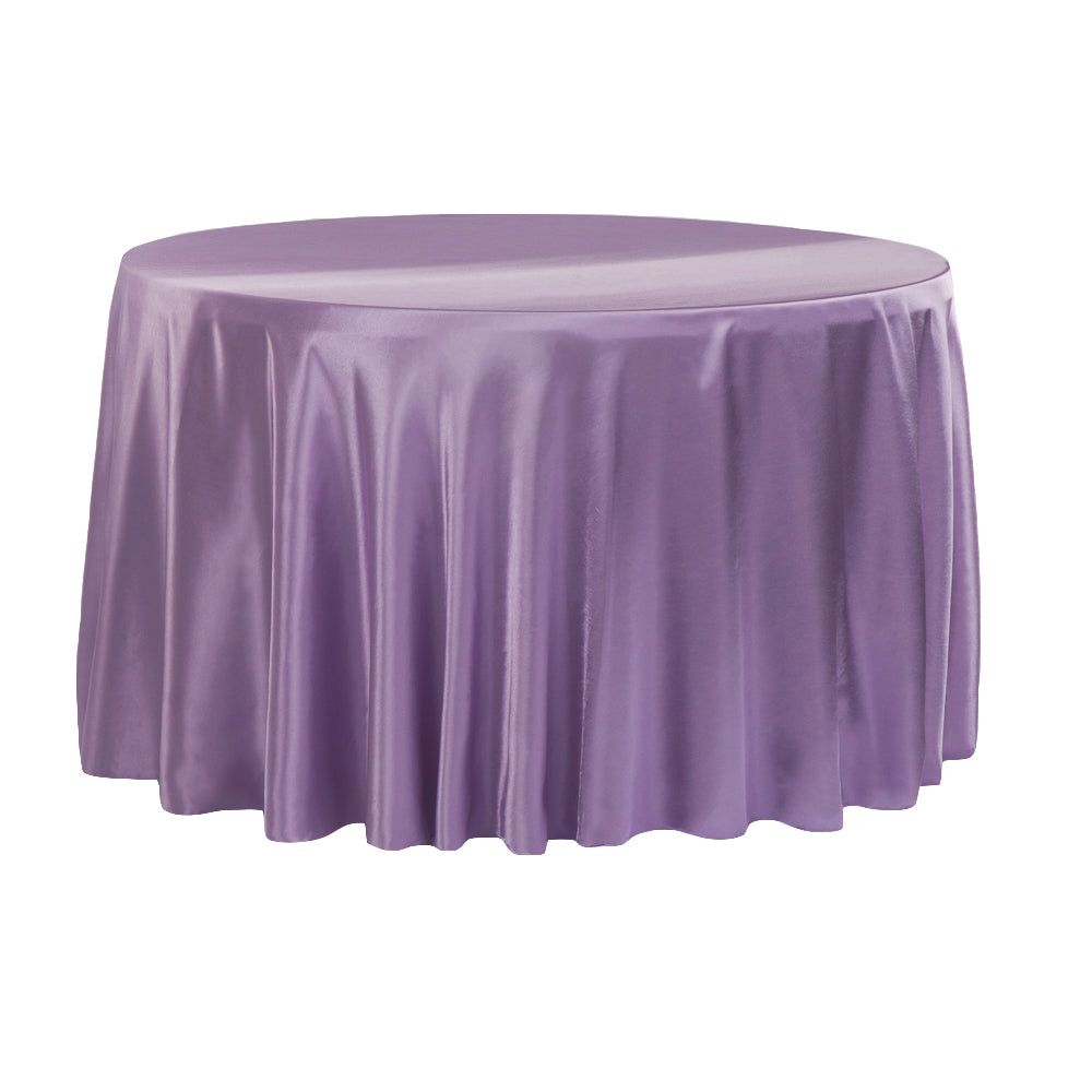 120 Inch Round Satin Tablecloth - Victorian Lilac & Wisteria Color for Elegant Dining, Wedding Decor, and Special Events
