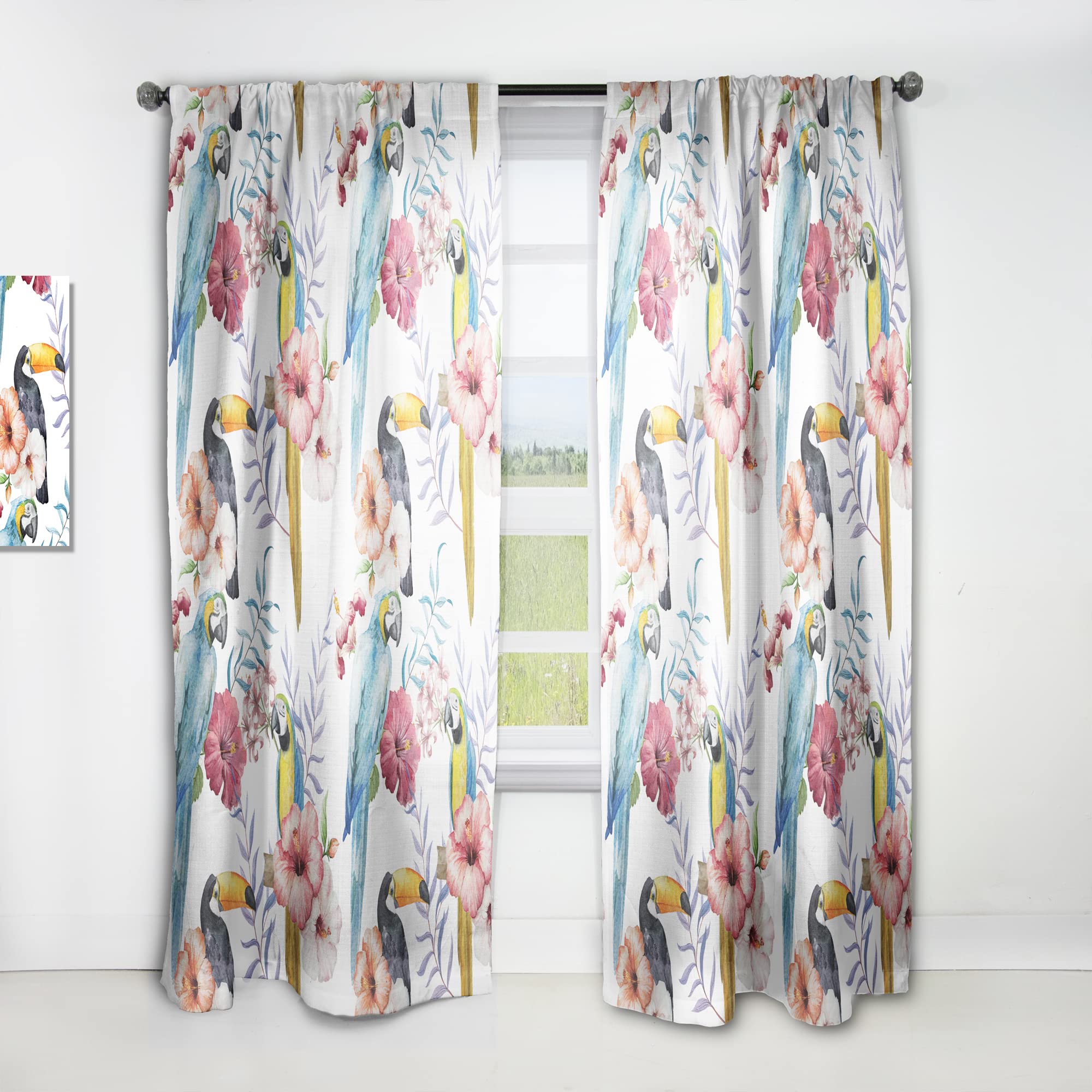 DesignQ Thermal Insulated Curtains - Single Panel 52x95 Inches, Parrots Hibiscus & Toucan Print, Blackout Drapes for Bedroom & Living Room - Perfect for Home Decor, Privacy & Energy Savings