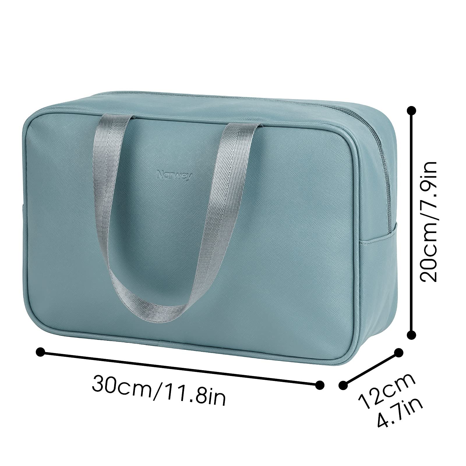 Premium PU Leather Large Travel Toiletry Bag for Women - Waterproof Cosmetic Organizer with Multiple Pockets for Makeup, Skincare & Medicine Storage (Greyish Blue) - Perfect for Vacation, Gym & Daily Essentials Organization