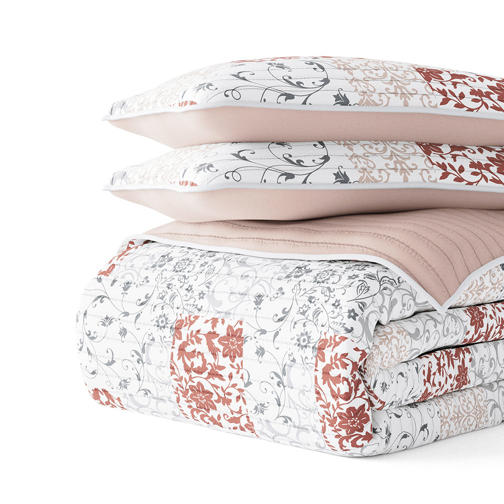 Floral 3-Piece Quilted Coverlet Set - Soft Bedspread for Queen Size Bed - Perfect for Spring & Summer Bedroom Decor