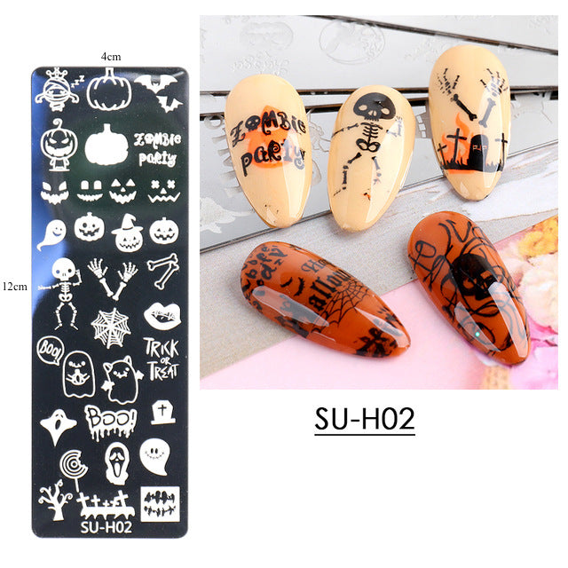 Halloween Nail Art Stamping Plates Set - Spooky Pumpkin Ghost Bat Designs for DIY Nail Decoration - Perfect for Halloween Parties, Costume Events & Nail Salon Art