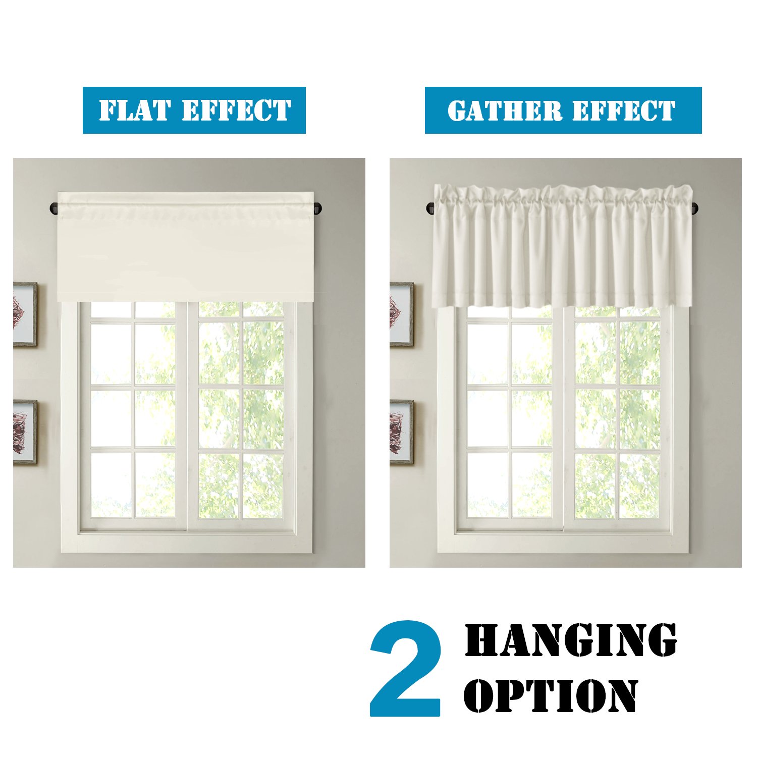 H.VERSAILTEX Ivory Window Valances - 2 Pack Rod Pocket Curtain Panels 52