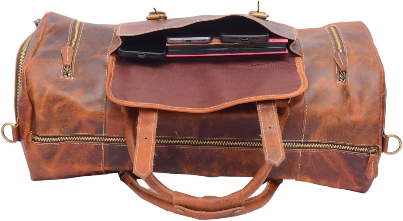 Premium Full Grain Leather Duffel Bag for Men & Women - 30 Inch Large Travel, Gym & Overnight Weekender Bag (Dark Brown) | Durable Carry-On for Business Trips, Sports & Weekend Getaways