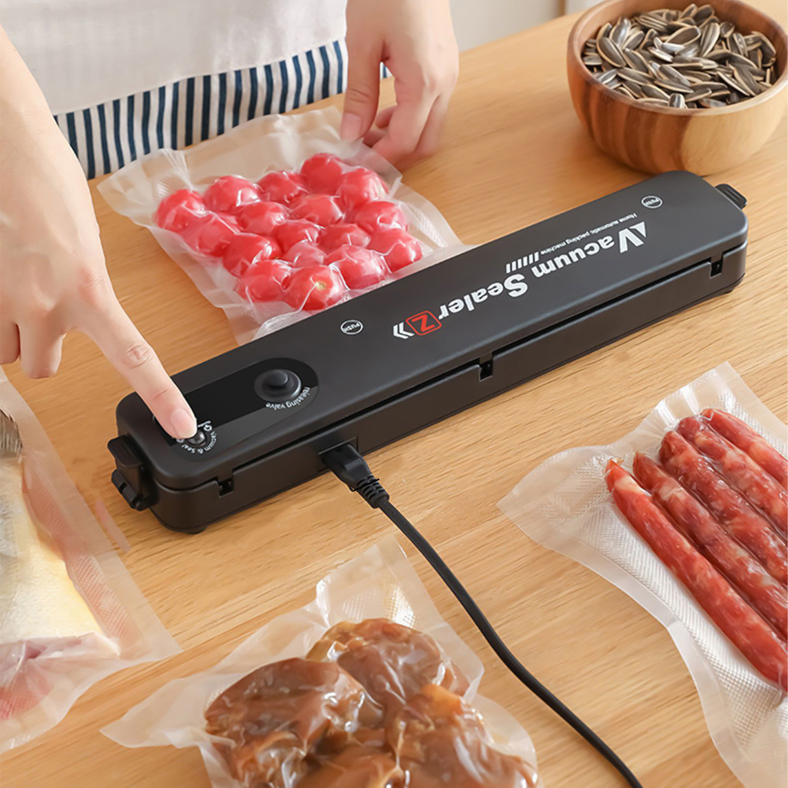 Rasunndy Mini Vacuum Sealer Machine - Handheld Portable Food Saver for Kitchen, Snacks, Fresh Packing & Storage | Compact Design (Black) 14.57x2.56x1.69in | Perfect for Meal Prep, Travel & Home Organization