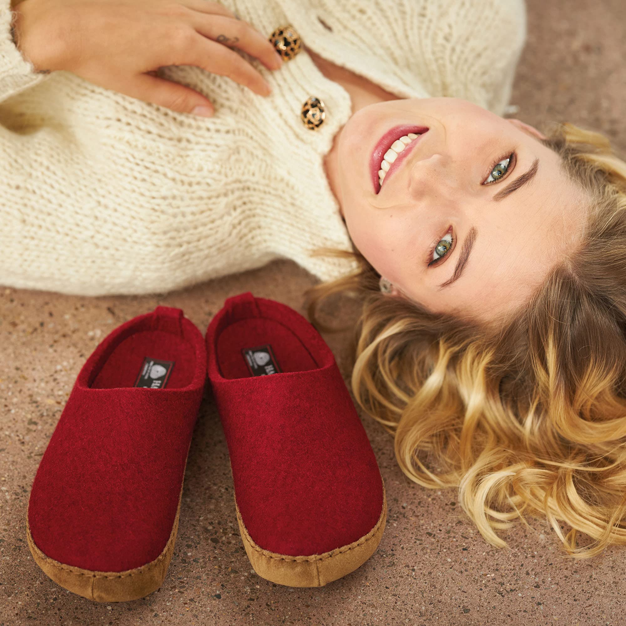 HAFLINGER Women's Classic Wool Slippers - Comfortable House Shoes for Indoor & Outdoor Use - Perfect for Relaxing at Home, Lounging, and Light Outdoor Activities