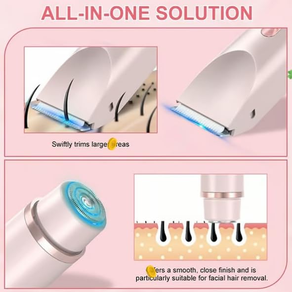 Electric Bikini & Body Hair Trimmer for Women - 2-in-1 Painless Hair Removal Razor with USB Charging Dock (Pink/Blue) | Perfect for Travel, Gym & Sensitive Skin Care