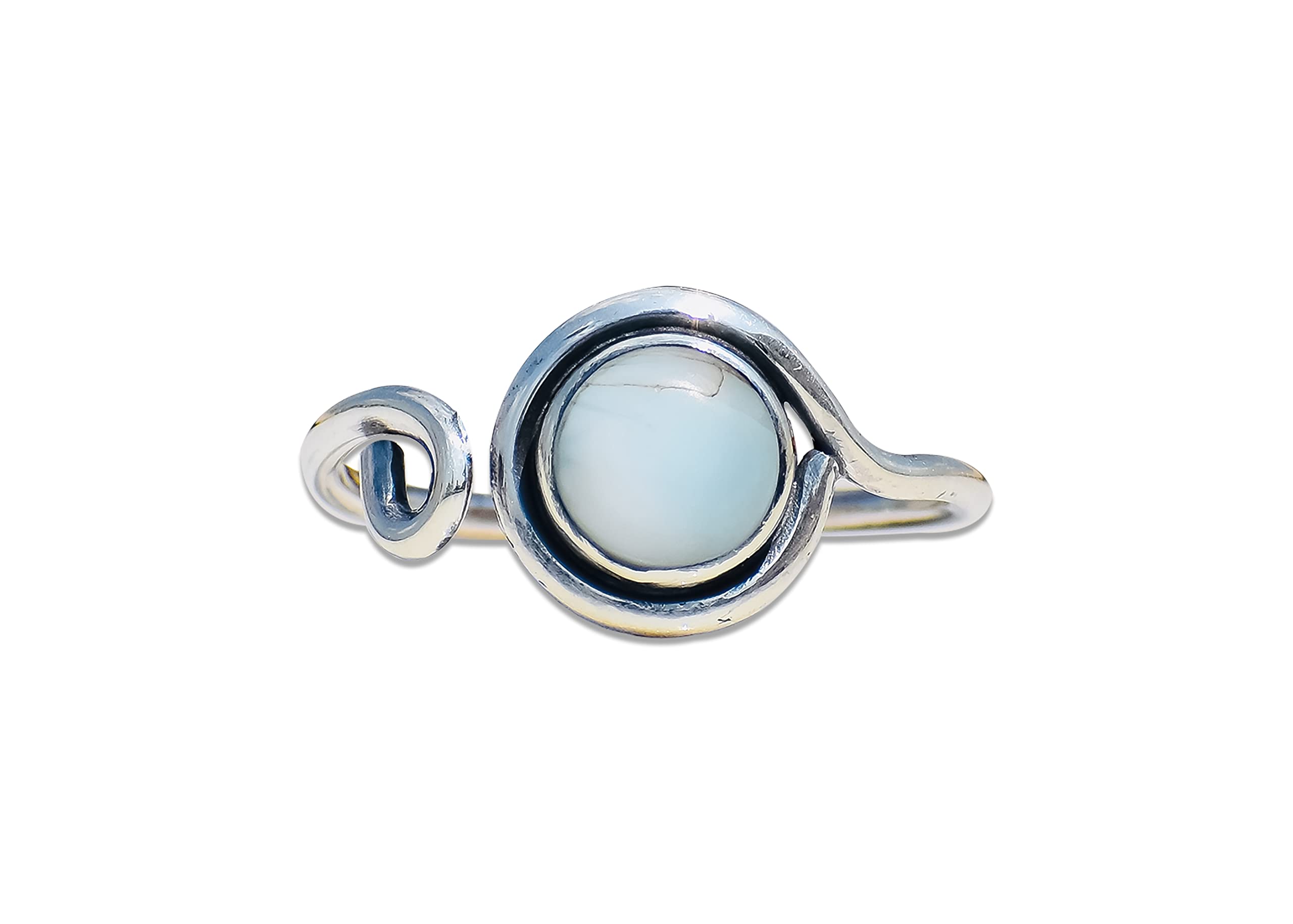 Handmade 925 Silver Larimar Gemstone Spiral Ring for Women – Boho Statement & Stacking Jewelry – Perfect for Everyday Wear, Gift Giving & Boho Fashion