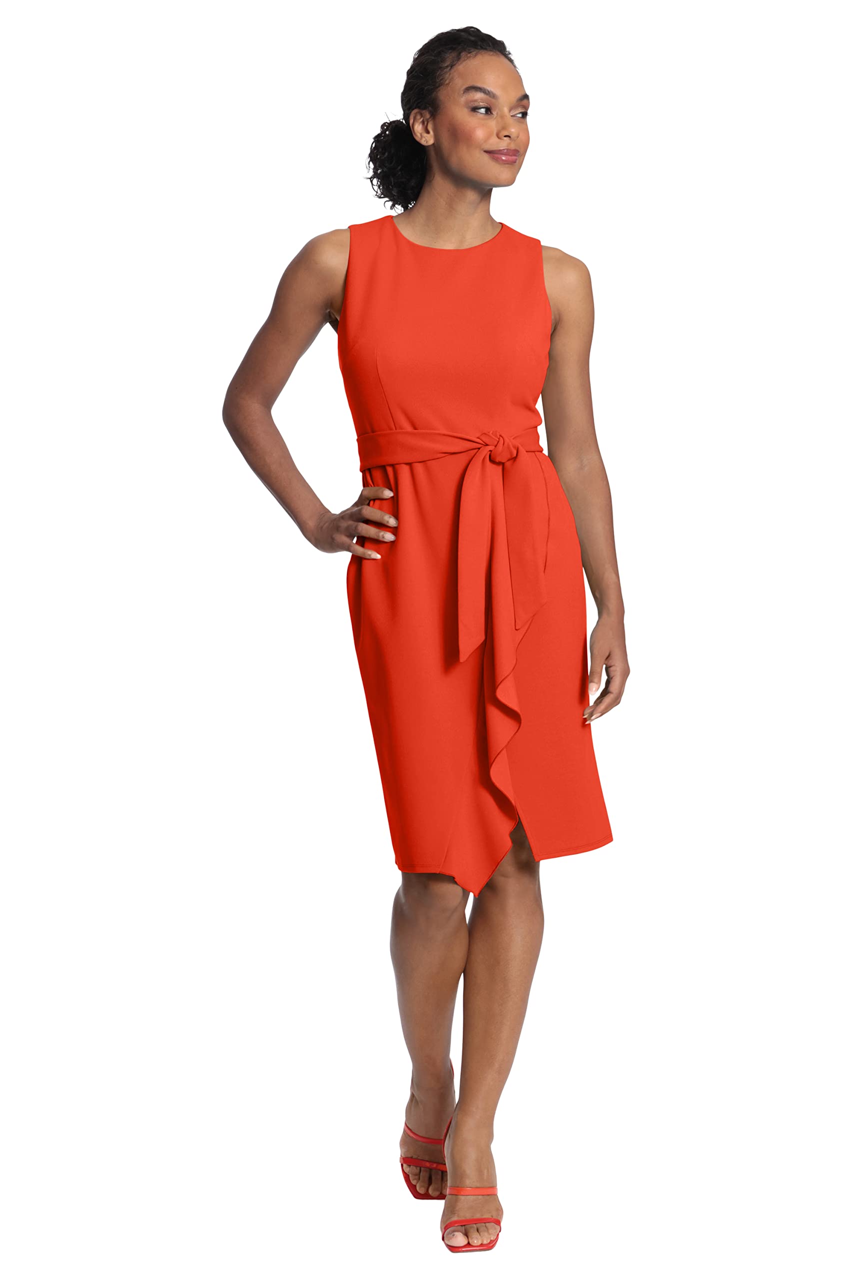 Donna Morgan Women's Sleeveless Wrap Dress with Waist Tie & Waterfall Ruffle Skirt - Elegant Cocktail Party & Summer Wedding Guest Dress