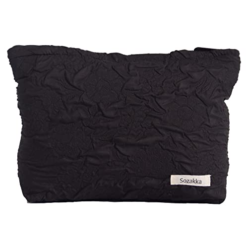 LYDZTION Large Canvas Makeup Bag for Women - Waterproof Travel Cosmetic Organizer with Multiple Pockets, Black | Perfect for Travel, Gym & Daily Makeup Storage