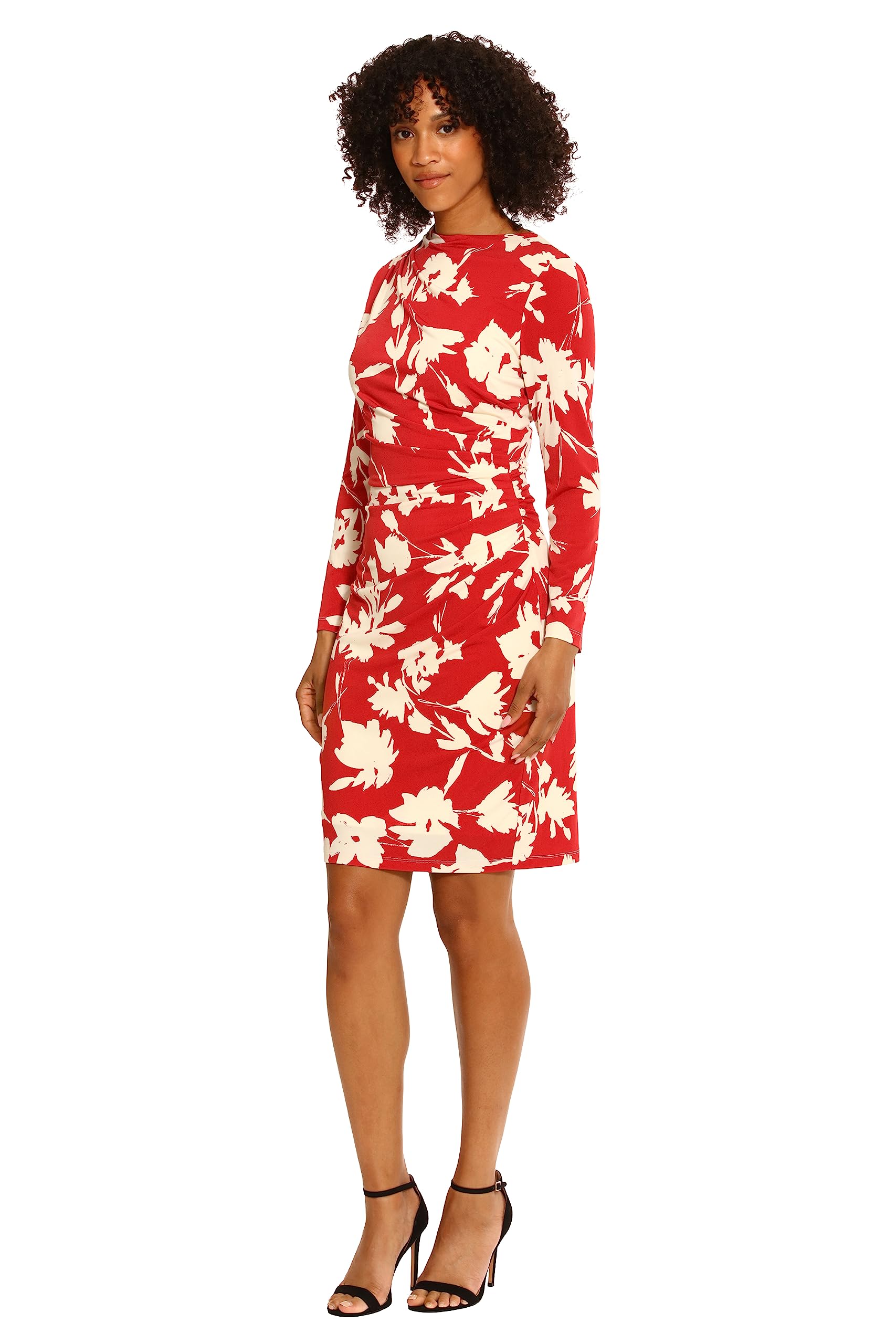 Maggy London Women's Long Sleeve Side Neck Drape Midi Dress - Elegant Formal & Party Wear for Weddings, Cocktail Events & Office Attire