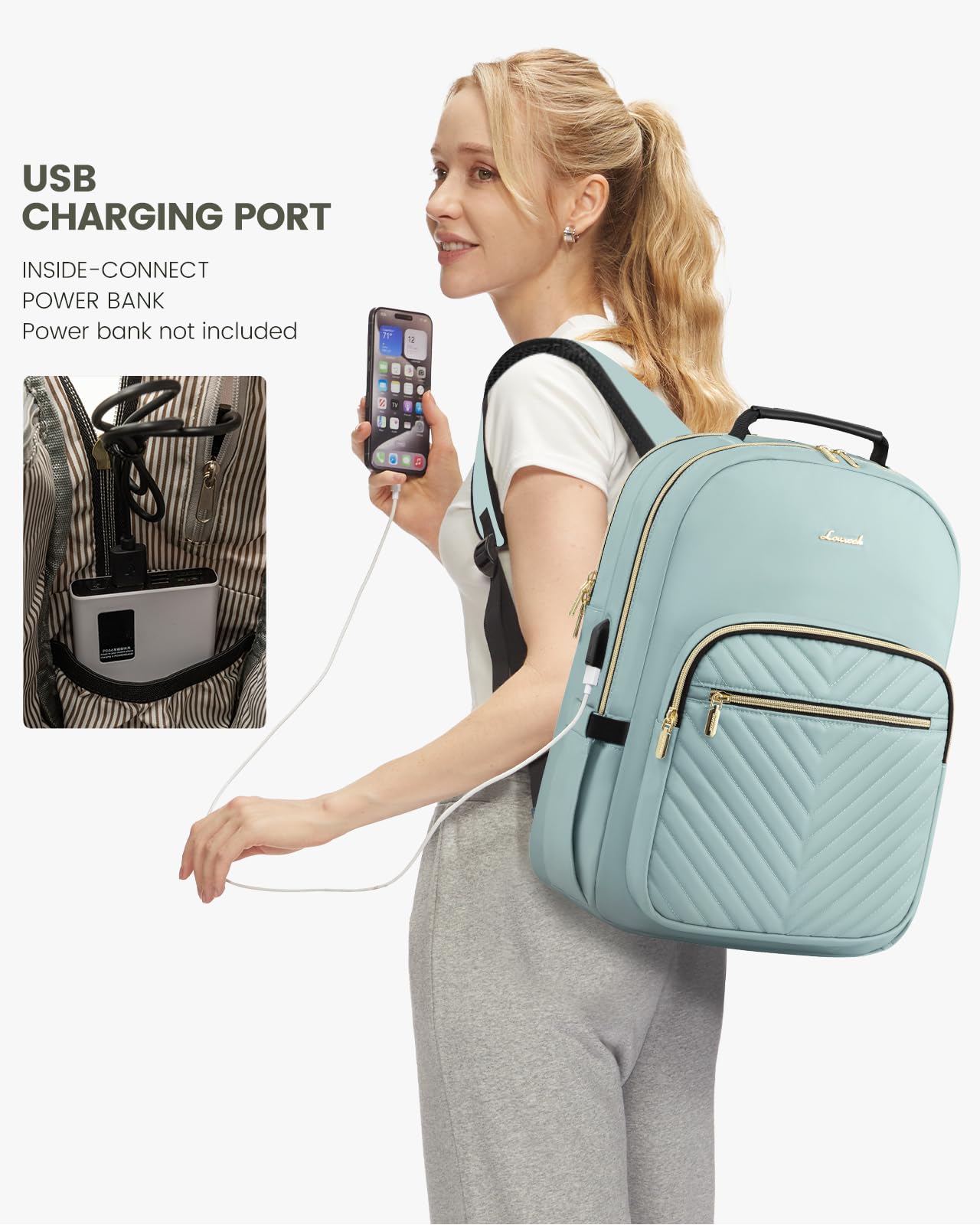 LOVEVOOK Women's Mint Green Laptop Backpack - 17-inch Travel Computer Bag for College, School, Work & Outdoor Activities, Stylish Teen Girl Backpack for Daily Use & Travel Essentials