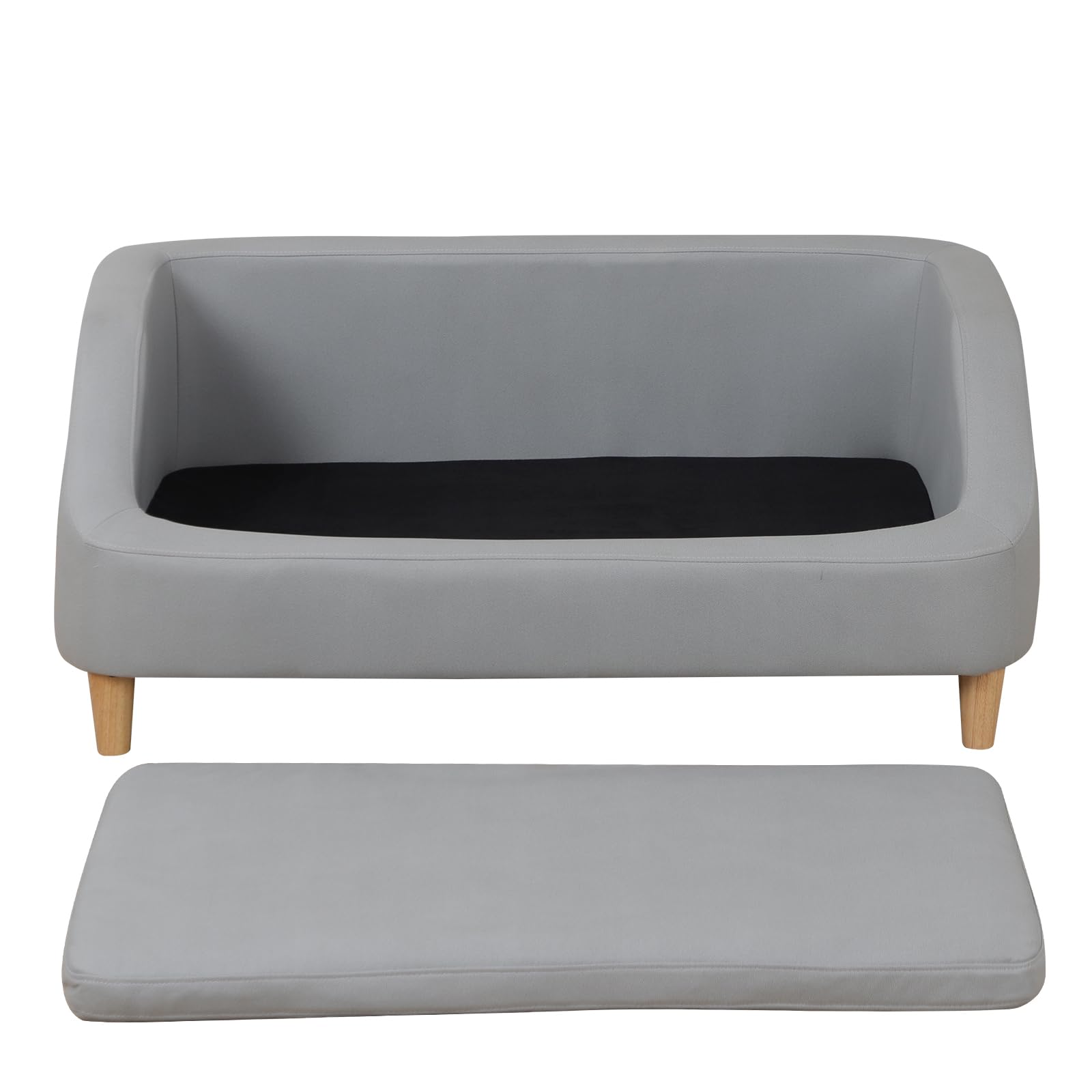 Premium Orthopedic Dog Bed with Removable Washable Cover - Elevated Pet Sofa Bed for Cats & Small Dogs - Comfortable Sleeping Couch with Wooden Legs (Grey) - Perfect for Living Rooms, Bedrooms & Pet Spaces