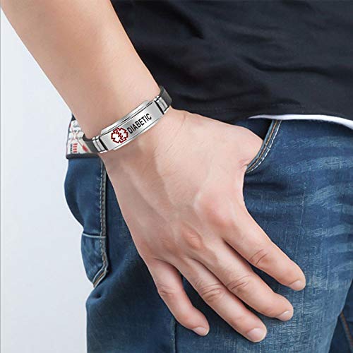 Medical Alert ID Bracelet - Laser Engraved Diabetic Bracelet with Adjustable Silicone Wristband for Men & Women - Emergency First Aid & Health Safety Wearable for Daily Use & Outdoor Activities