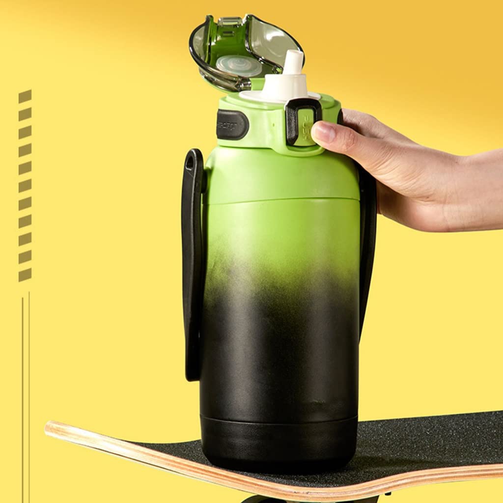 Insulated Sports Water Bottle with Straw & Large Handle - 1100ml Leak-Proof Thermos for Gym, Hiking, School & Travel - BPA-Free Green Reusable Hydration Bottle for Fitness & Outdoor Activities