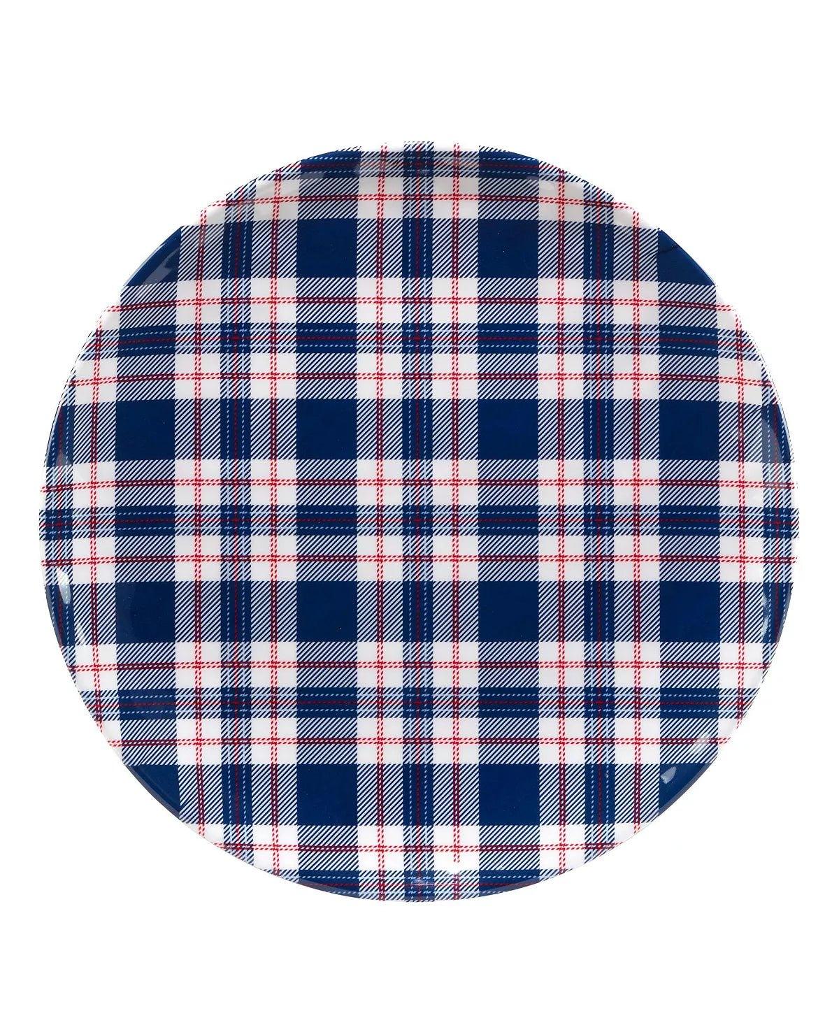 Patriotic Plaid Melamine Dinner Plates - Durable & Lightweight Melamine Dishes for Outdoor Picnics, BBQs, and 4th of July Parties