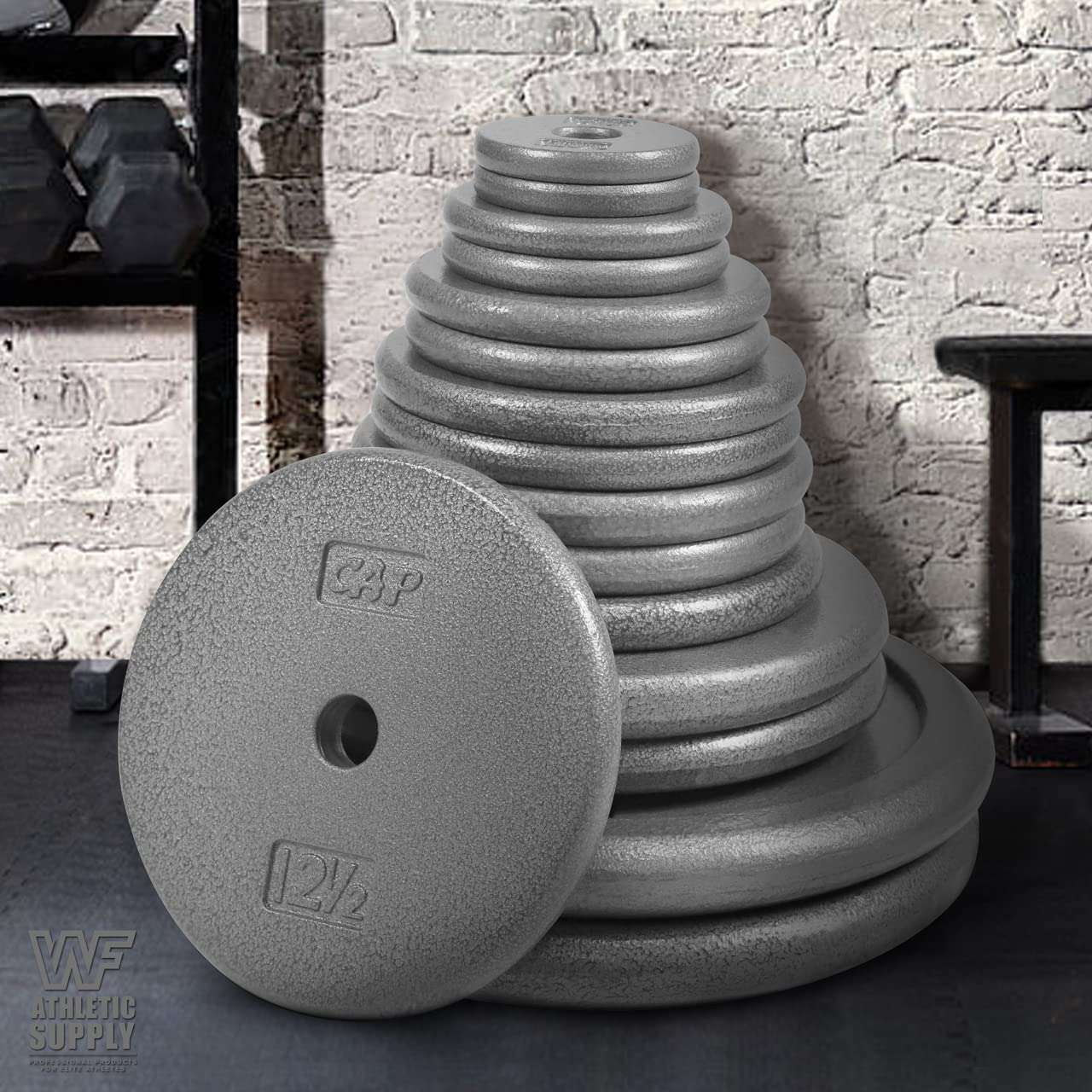 CAPHAUS Grey Standard Solid Cast Iron Weight Plates with 1-inch Center Hole - Compatible with Standard Barbell & Dumbbell Handles (1.25LB, 2.5LB, 5LB, 7.5LB, 10LB, 12.5LB, 25LB, 50LB Options) - Perfect for Home Gym, Strength Training & Weightlifting Workouts