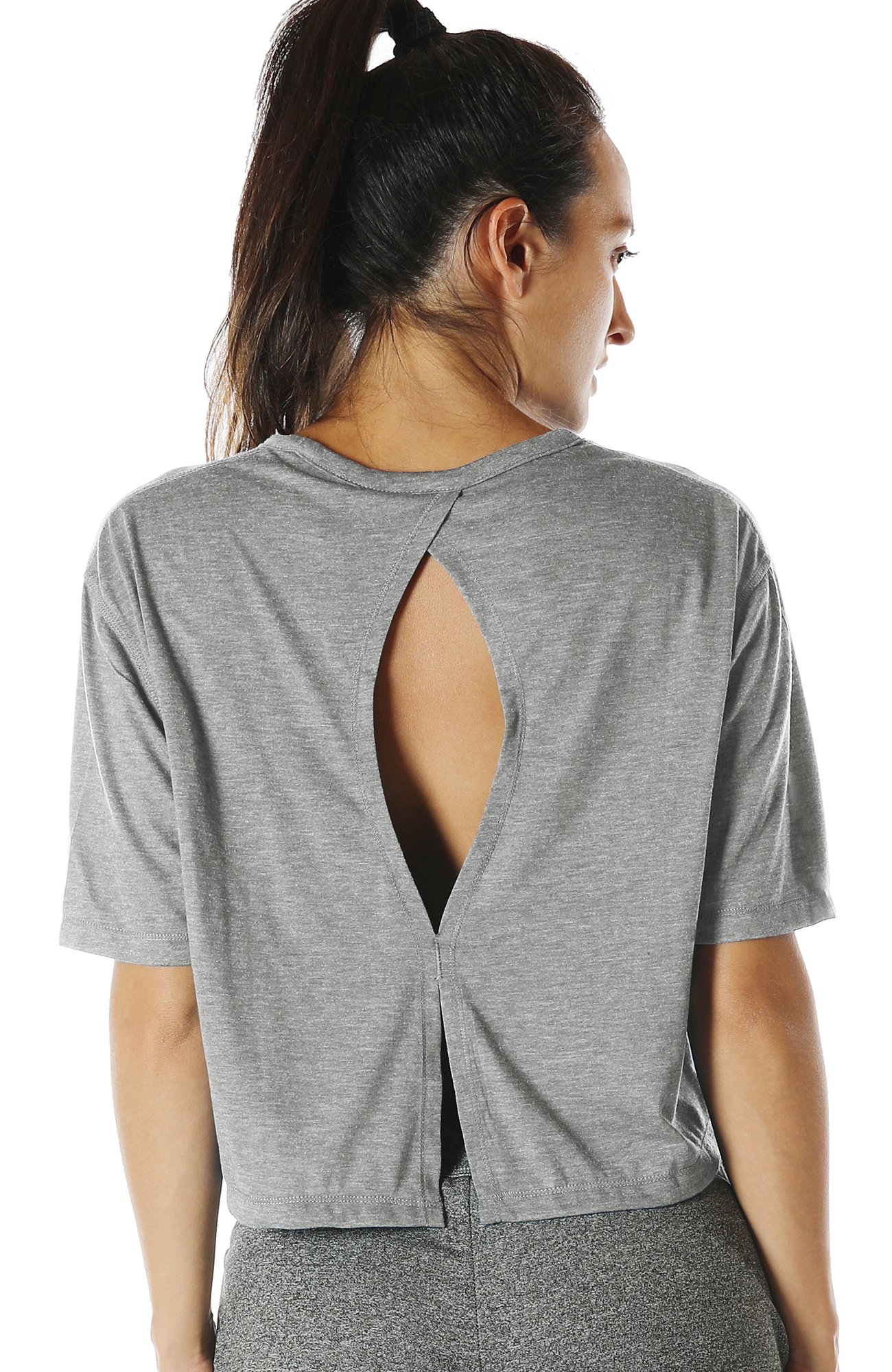 icyzone Open Back Workout Top - Women's Yoga T-Shirt Activewear Exercise Crop Top for Gym, Running & Fitness Training