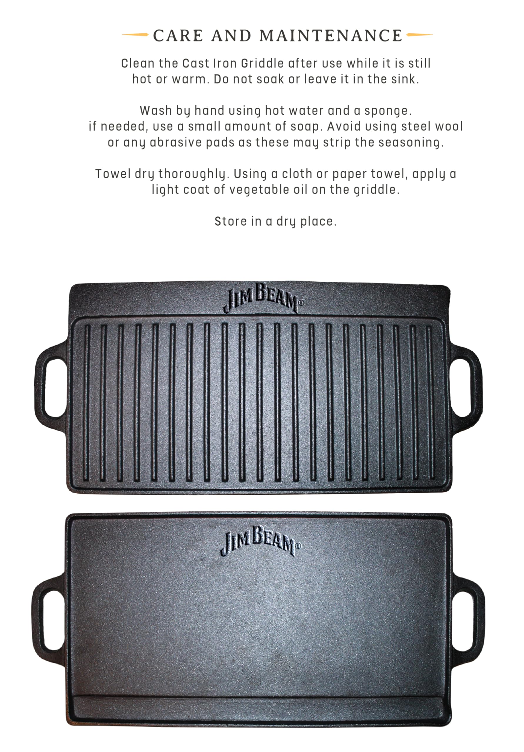 Jim Beam Heavy Duty Double Sided Cast Iron Griddle Pan - 20