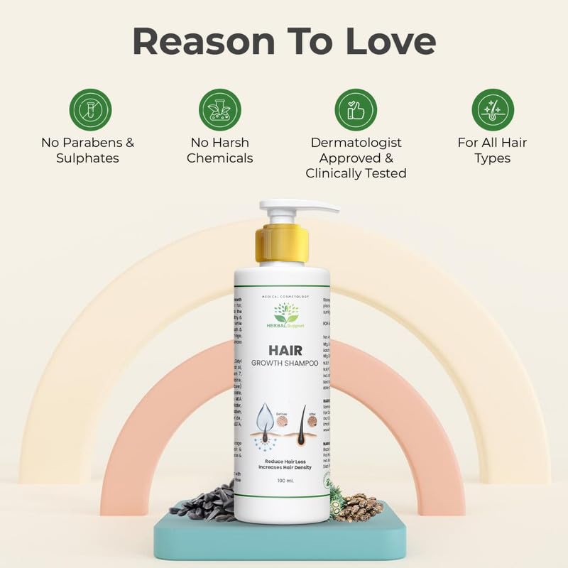 Herbal Hair Growth Shampoo for Damaged Hair Repair & Frizz Control - Sulfate & Paraben Free Volumizing Shampoo for Stronger Hair (100ml) - Ideal for Men & Women with Thinning Hair or Split Ends