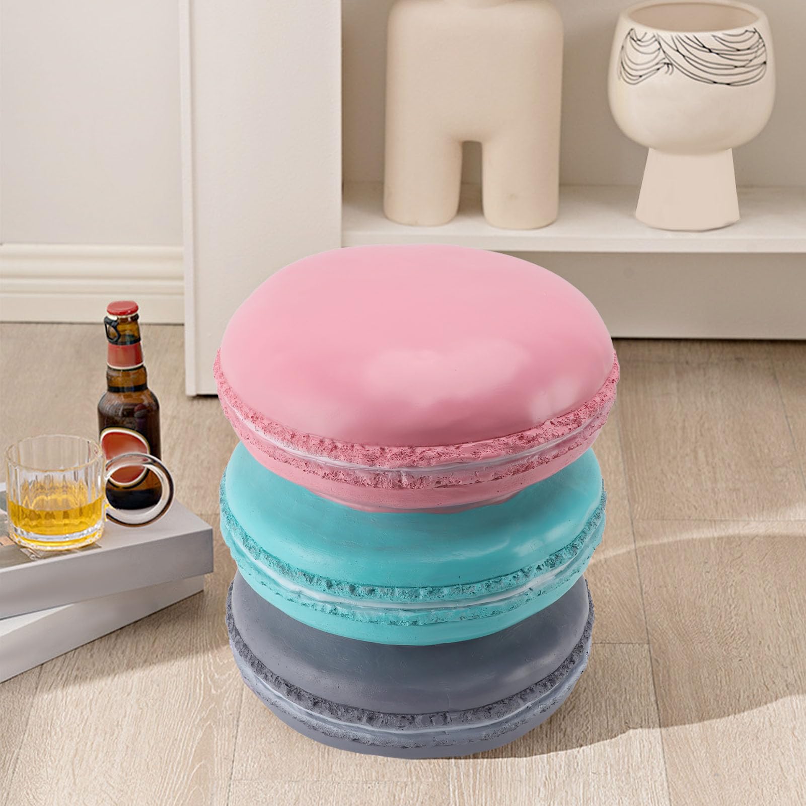 Macaron Biscuit Shaped Cute Food Shoe Stool - Compact Foot Rest for Living Room, Bedroom & Office - Ergonomic Support for Work, Gaming & Relaxation