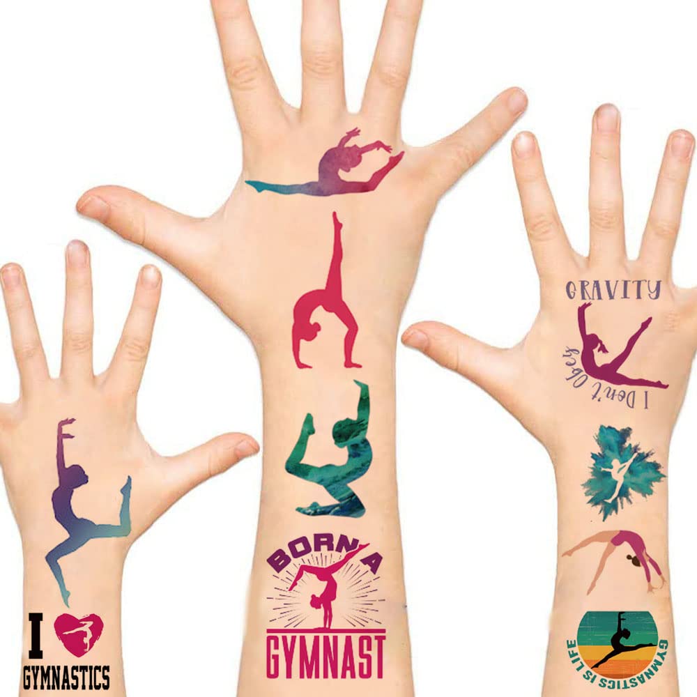 240Pcs Gymnastics Temporary Tattoos Stickers - 20 Sheets for Gymnastics Birthday Party Favors & Decorations - Perfect for Kids' Sports Events, Team Gifts & Themed Celebrations