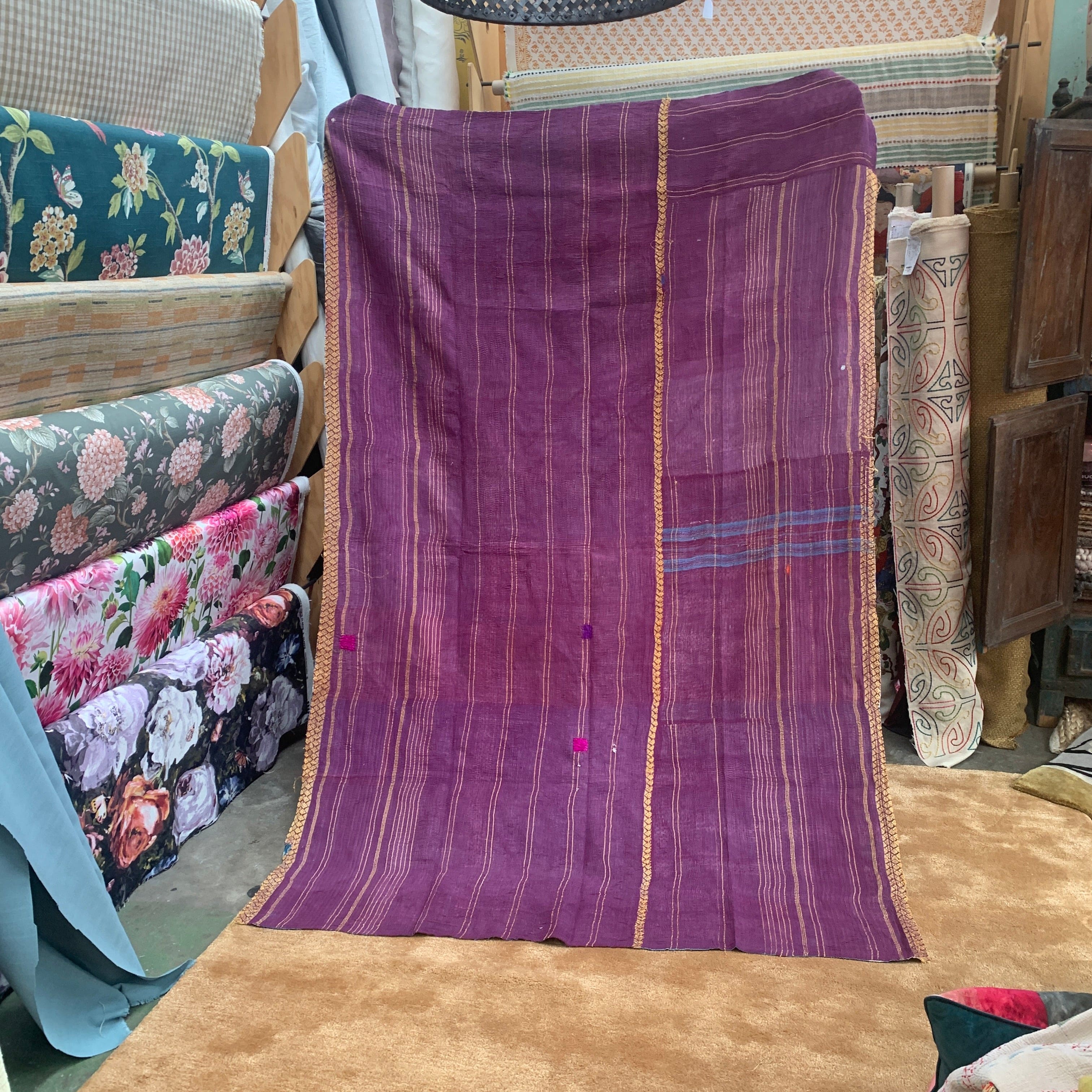 Handmade Saira Kantha Quilt - Traditional Cotton Patchwork Bedspread for Cozy Home Decor | Perfect for Bedroom, Living Room & Boho Style
