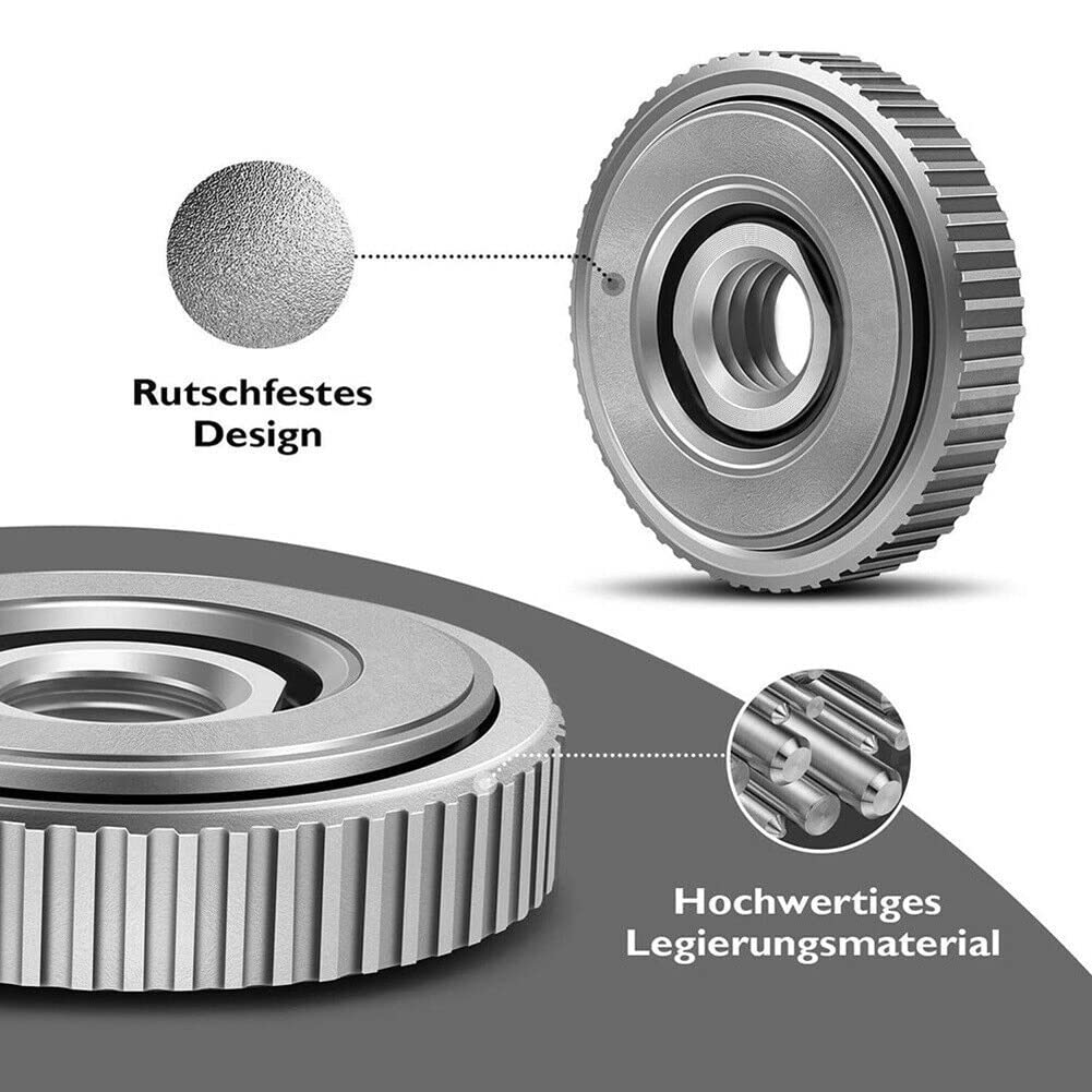 M14 Quick Release Flange Nut for Angle Grinder - Self Tightening Quick Clamping Fast Locking Nut Kit Compatible with Dewalt, Milwaukee, Bosch (Grey Silver) - Perfect for Metal Cutting, Grinding & Polishing Projects