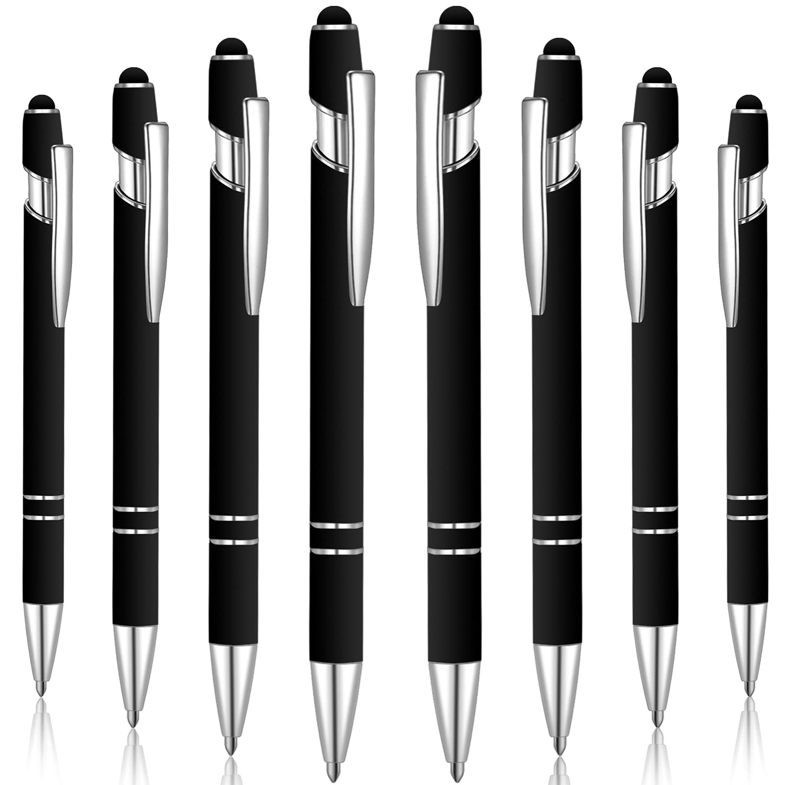 8-Pack Stylus Ballpoint Pens - 2-in-1 Touch Screen Pen & Smooth Writing 1.0mm Medium Point - Black Ink Metal Tip for Tablets, iPads, Smartphones - Perfect for Note-Taking, Drawing & Digital Signatures (Black)