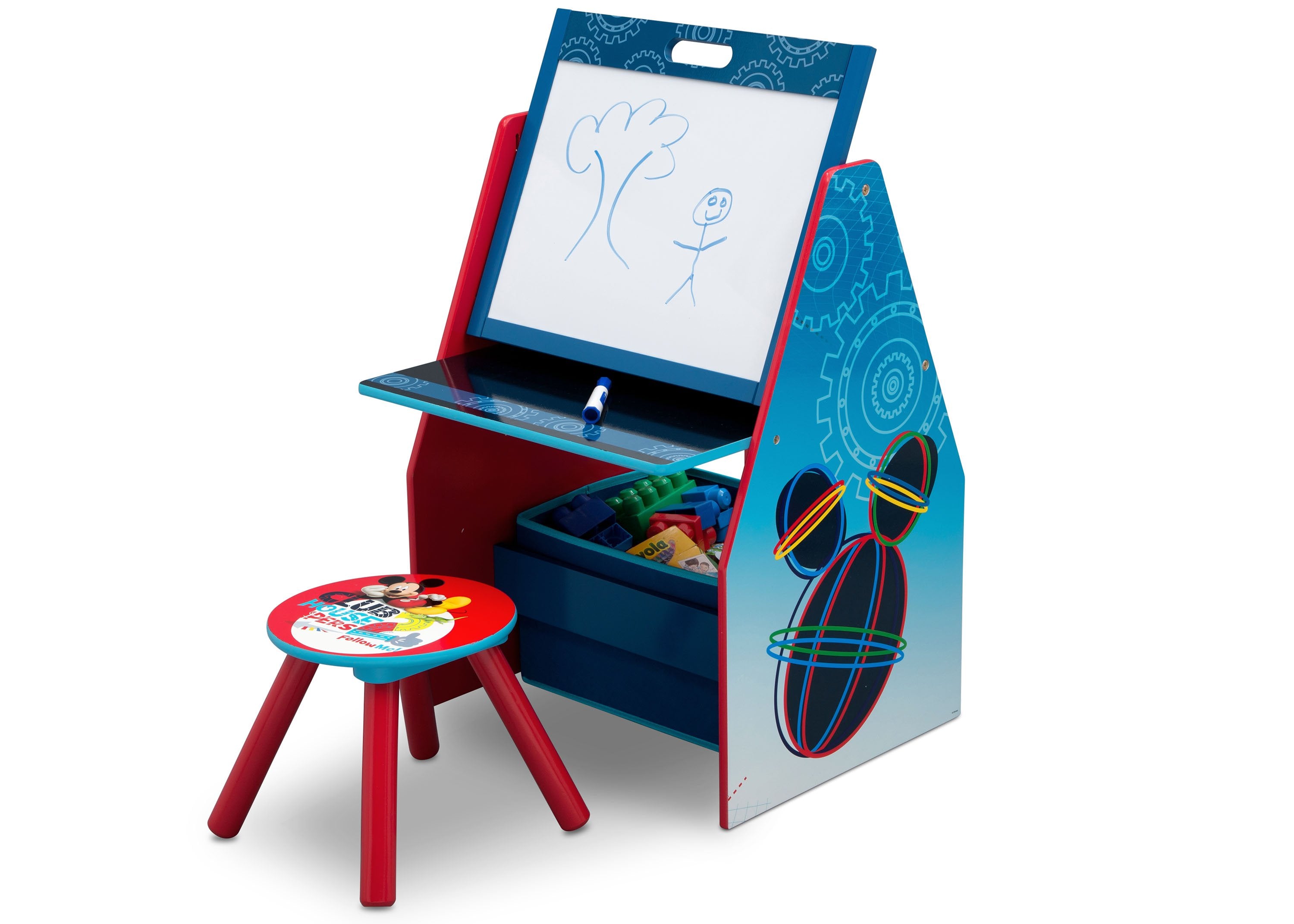 Mickey Mouse Kids Activity Center - Adjustable Easel Desk with Stool & Toy Storage Organizer for Drawing, Learning & Play - Perfect for Preschool Classroom & Home Playroom