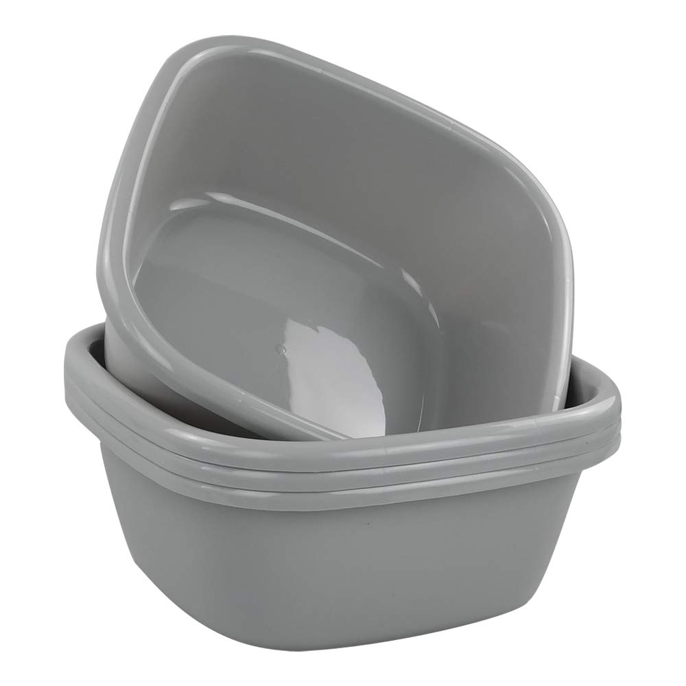 4-Pack 12 Quart Plastic Square Wash Basins - Durable Gray Laundry Pans for Clothes, Dishes, and Household Cleaning (Perfect for Laundry Rooms, Kitchens, and Outdoor Use)
