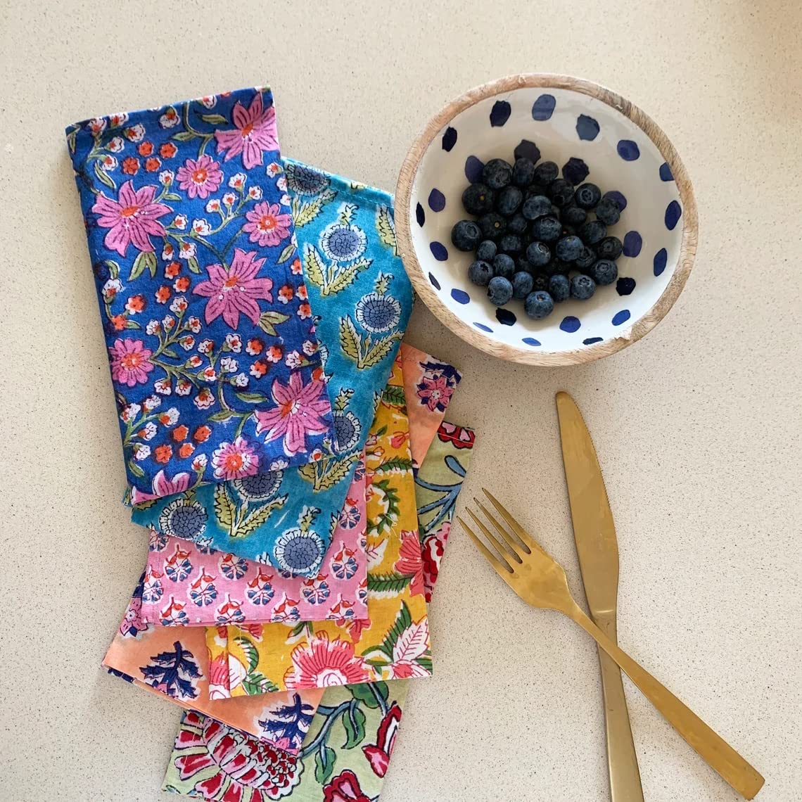 REYNOSO HOME DECOR Cotton Cloth Napkins Set of 10 - 16x16 Inch Hand Block Printed Kitchen & Dining Table Linens - Perfect for Dinner Parties, Holiday Gatherings & Everyday Use