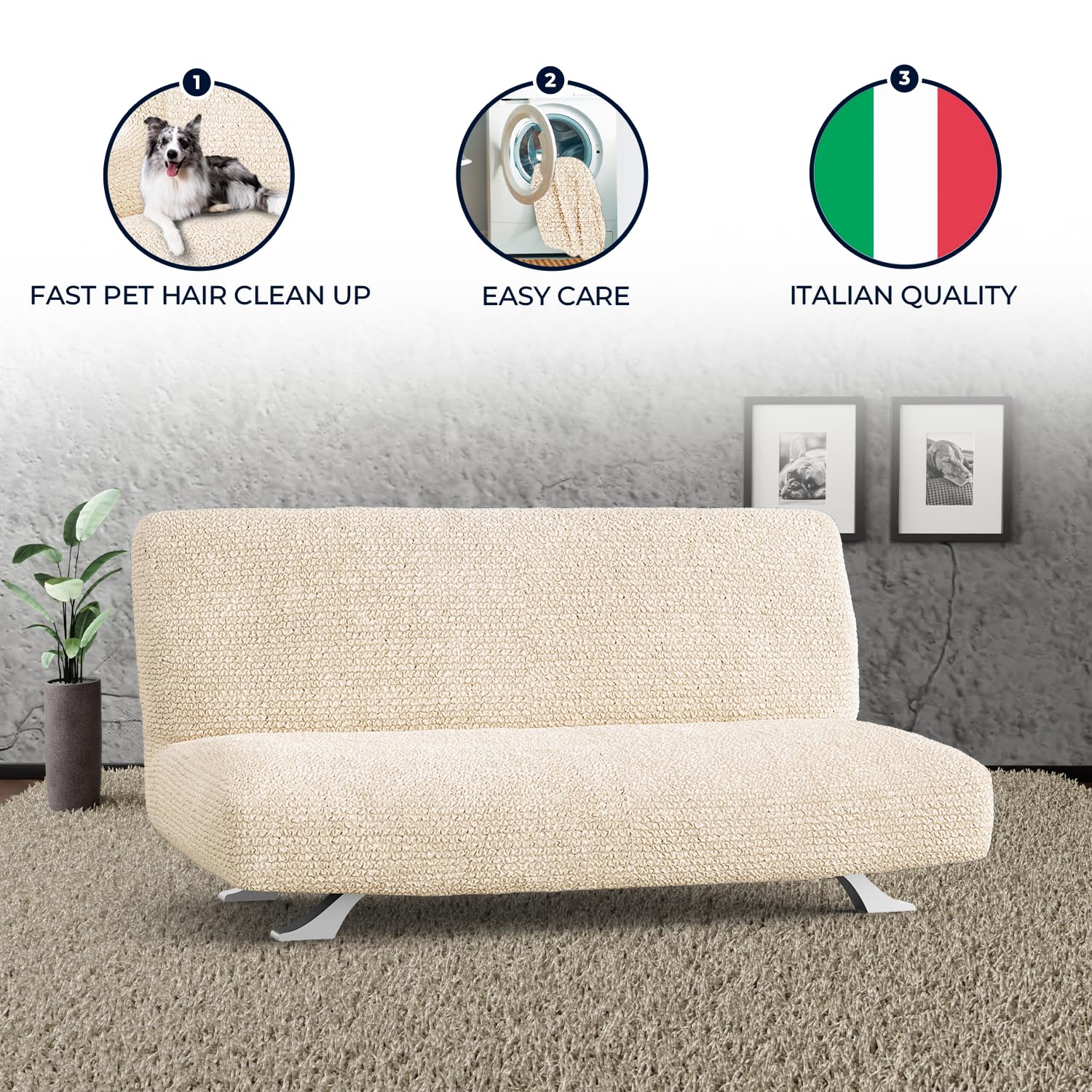 PAULATO BY GA.I.CO. Stretch Futon Cover - Soft Microfiber Armless Sofa Bed Slipcover, 1-Piece Form Fit Protector for Kids & Pets (Cream) - Perfect for Living Rooms, Dorms, and Guest Rooms