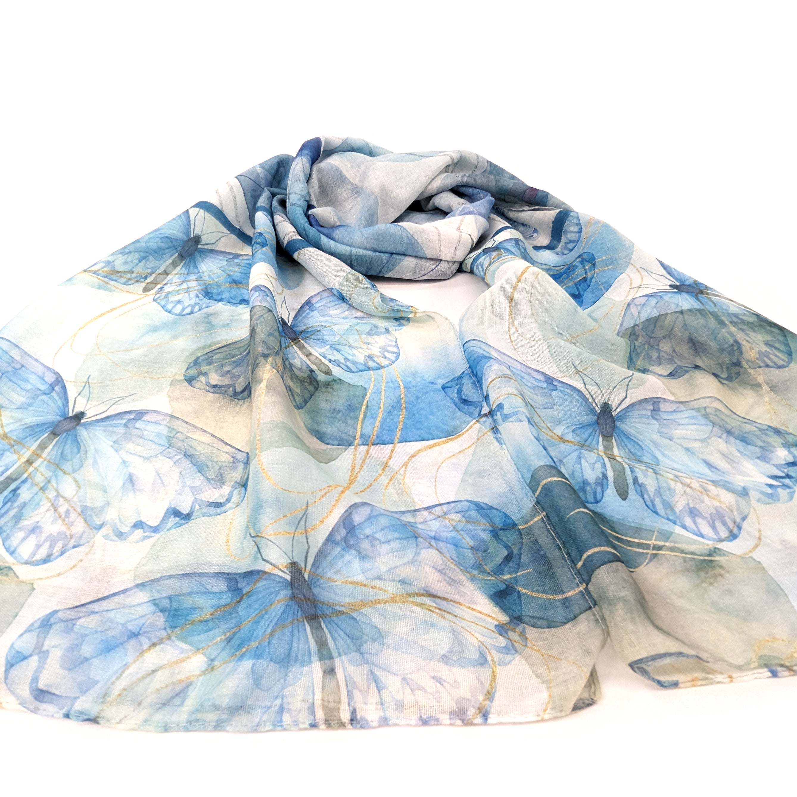 Sky Blue Watercolor Butterfly Scarf - 50x180cm Lightweight Fashion Accessory for Women, Perfect for Spring Outfits, Weddings & Special Occasions