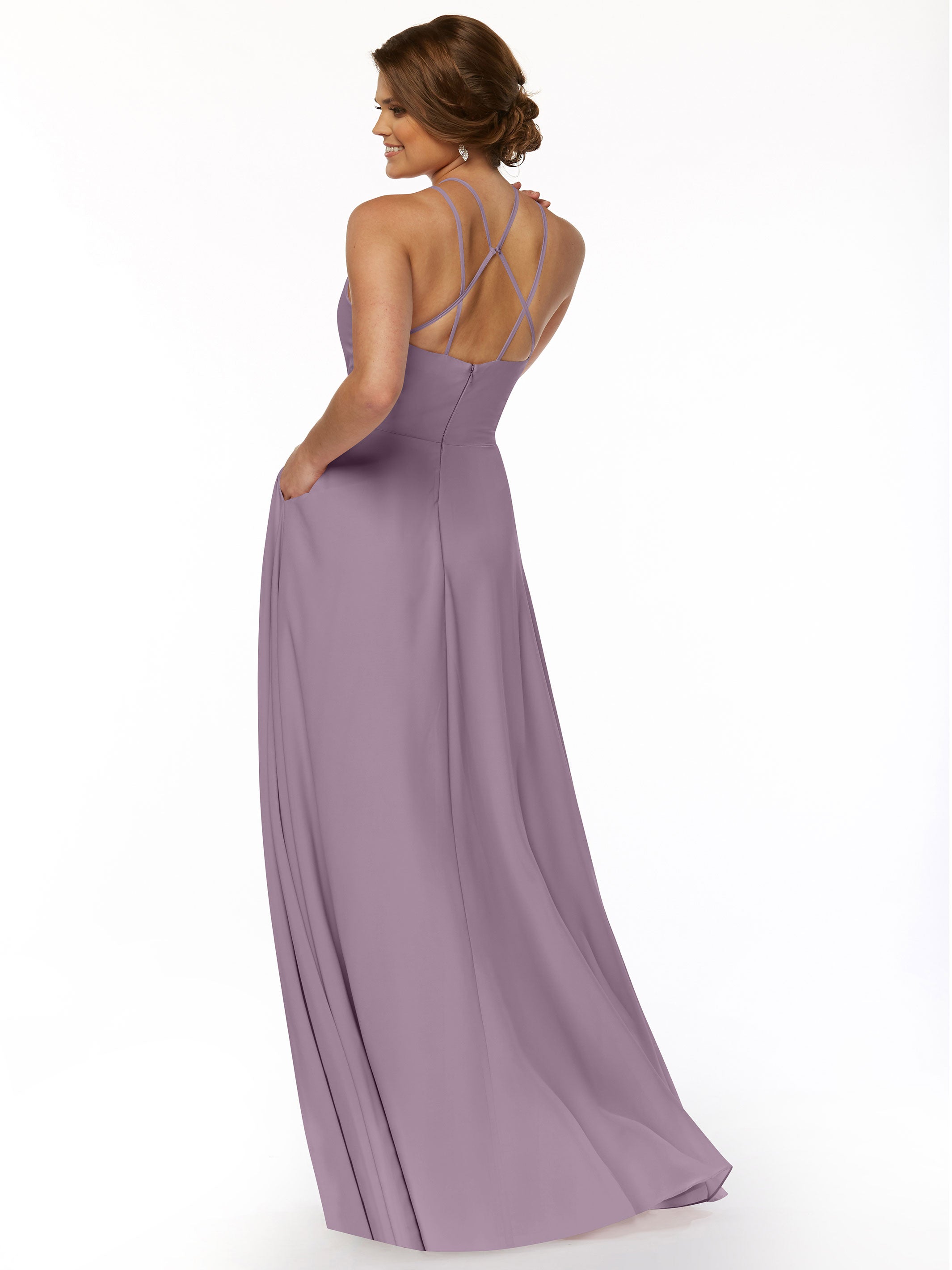 Elegant 83006 Stretch Chiffon A-Line Bridesmaid Dress with Halter Neckline - Perfect for Weddings, Formal Events & Special Occasions