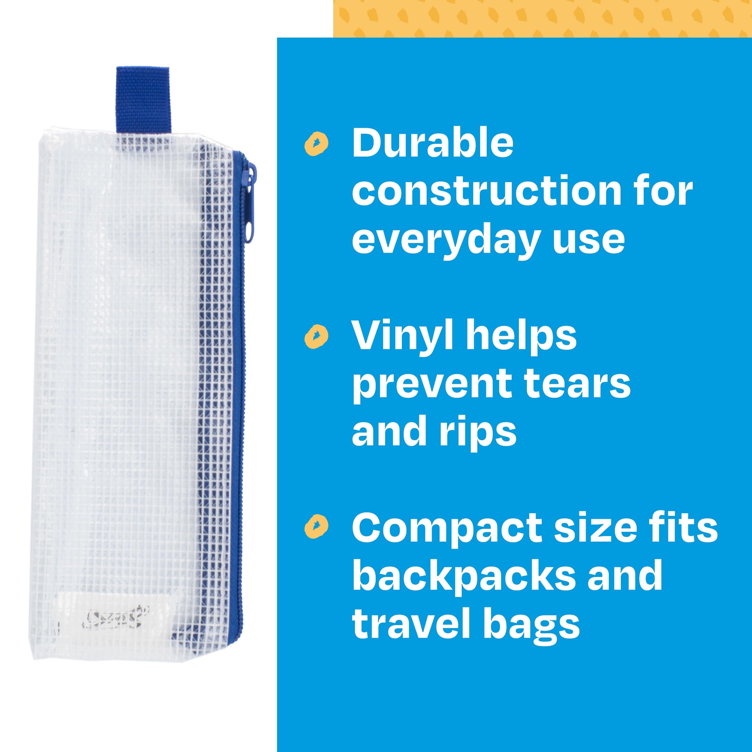 Mesh Pencil Case for School Supplies - 3x8 Inches, Clear with Blue Trim (Pack of 10) - Perfect for Organizing Pens & Markers