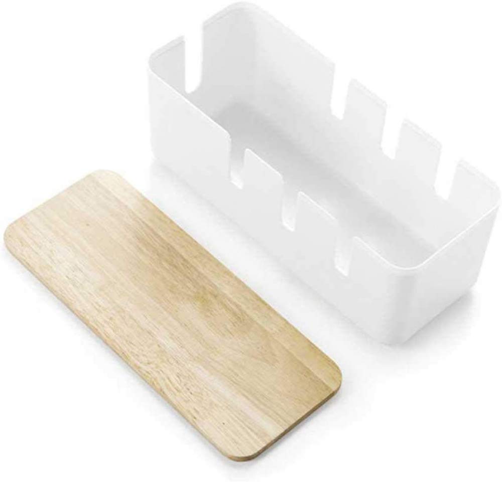 Cable Management Box - Wooden & ABS Plastic Cord Organizer for Power Strips, Extension Cords & Wires - Hide Cables Neatly Under Desk, Behind TV or in Home Office