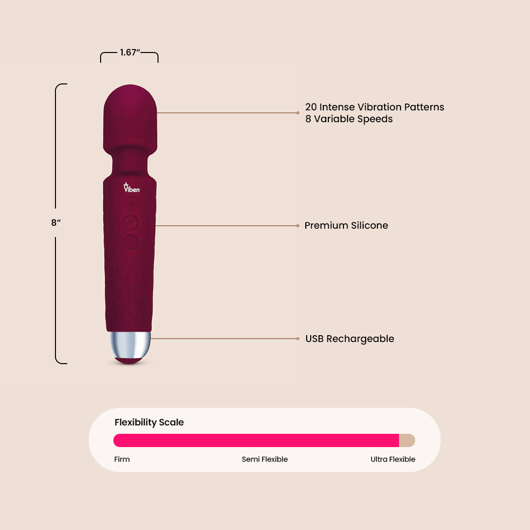 Viben Tempest Wand Massager - Waterproof & Rechargeable Personal Massager for Muscle Relaxation, Pain Relief - Perfect for Home Spa, Post-Workout Recovery & Stress Relief