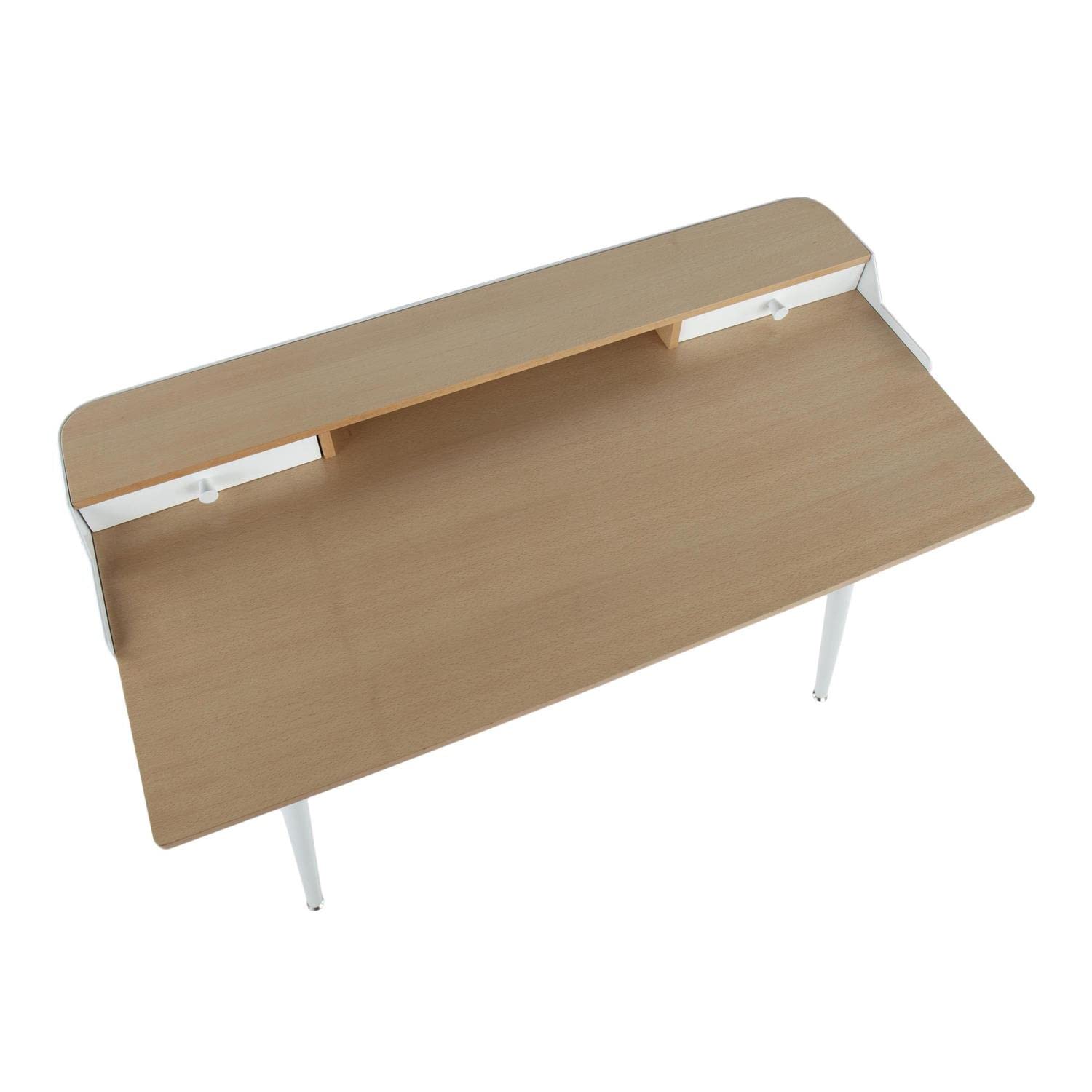 Modern White Steel and Natural Wood Contemporary Desk with White Accents - Perfect for Home Office, Study Room & Workspace Décor