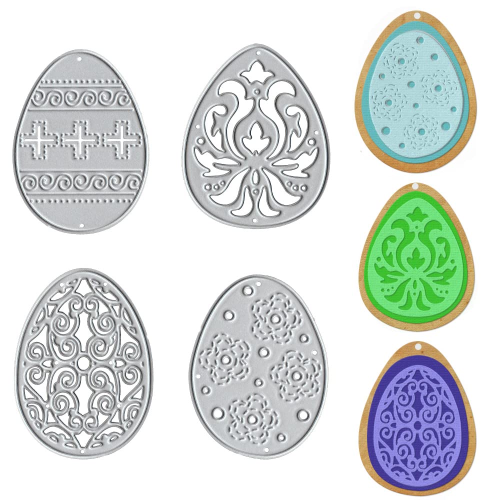 4 PCS Easter Egg Cutting Dies for Card Making – Hollow Egg Frame Die Cuts, Cross Lace Dies & Embossing Templates | DIY Scrapbooking, Card Crafting, Easter Decorations (Perfect for Greeting Cards, Home Decor, and Holiday Crafts)