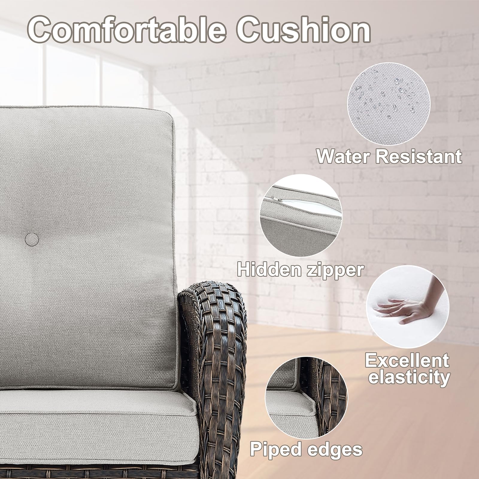 Outdoor Wicker Swivel Rocking Chairs Set of 2 with Rattan Side Table - 3-Piece Patio Furniture Set for Deck, Porch, Poolside - Brown/Beige - Perfect for Relaxing, Entertaining & Outdoor Lounging