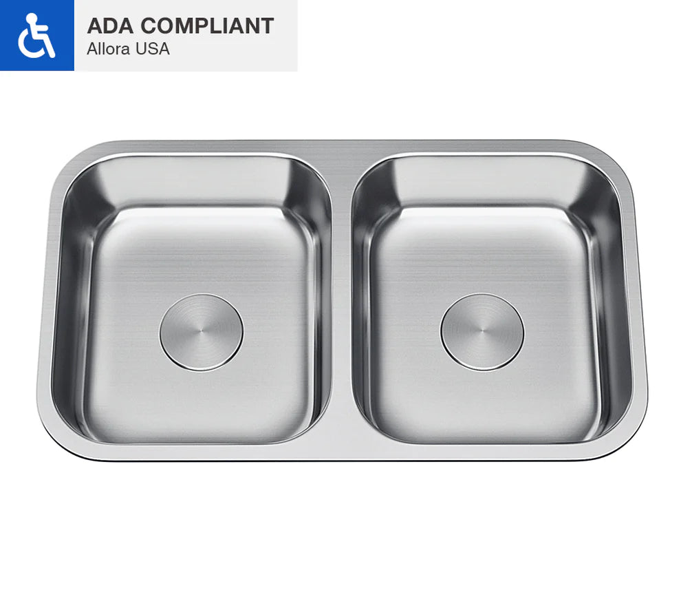 Allora USA ADA 3118 31x18x6 Undermount Double Bowl 18 Gauge Stainless Steel Kitchen Sink - Perfect for Modern Kitchens & Heavy-Duty Cooking