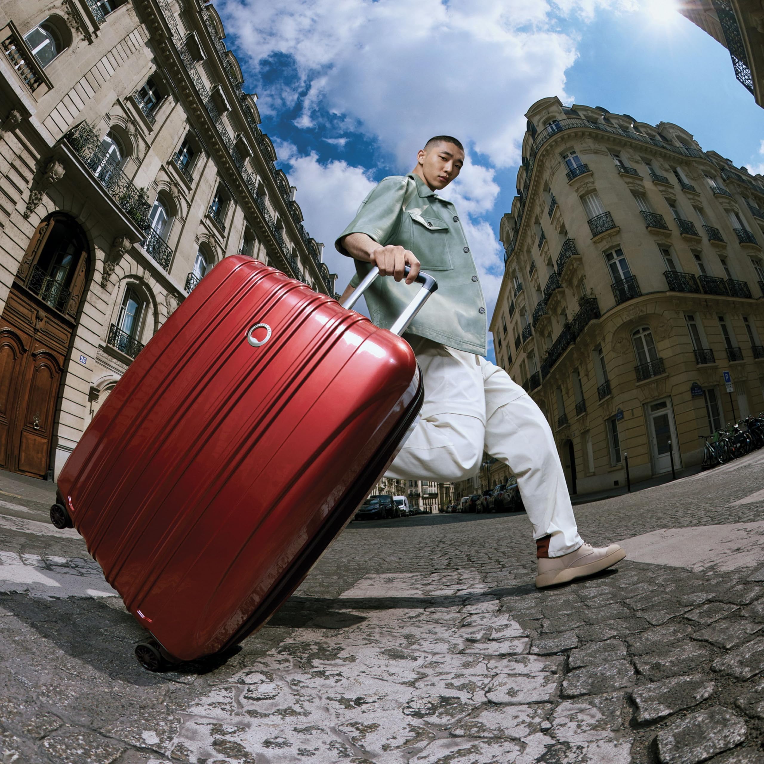 Delsey Paris Helium Aero Hardside Expandable Luggage with 360° Spinner Wheels, Brick Red, 25