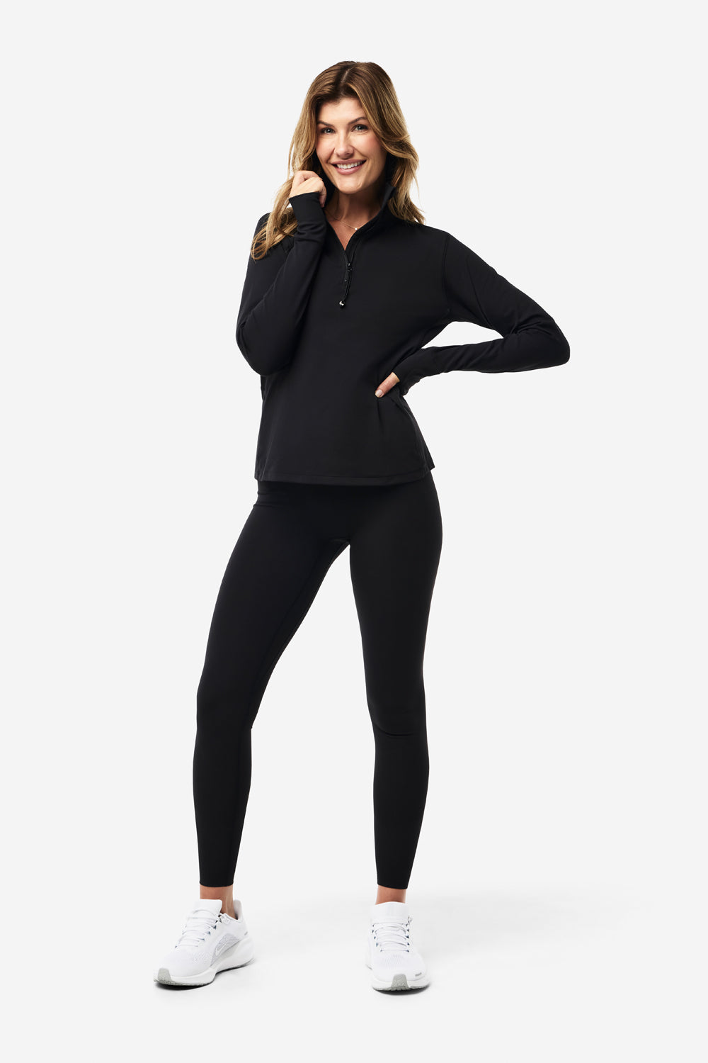 Men's Quarter Zip Base Layer Top - Black | Moisture Wicking Thermal Shirt for Hiking, Running & Outdoor Activities