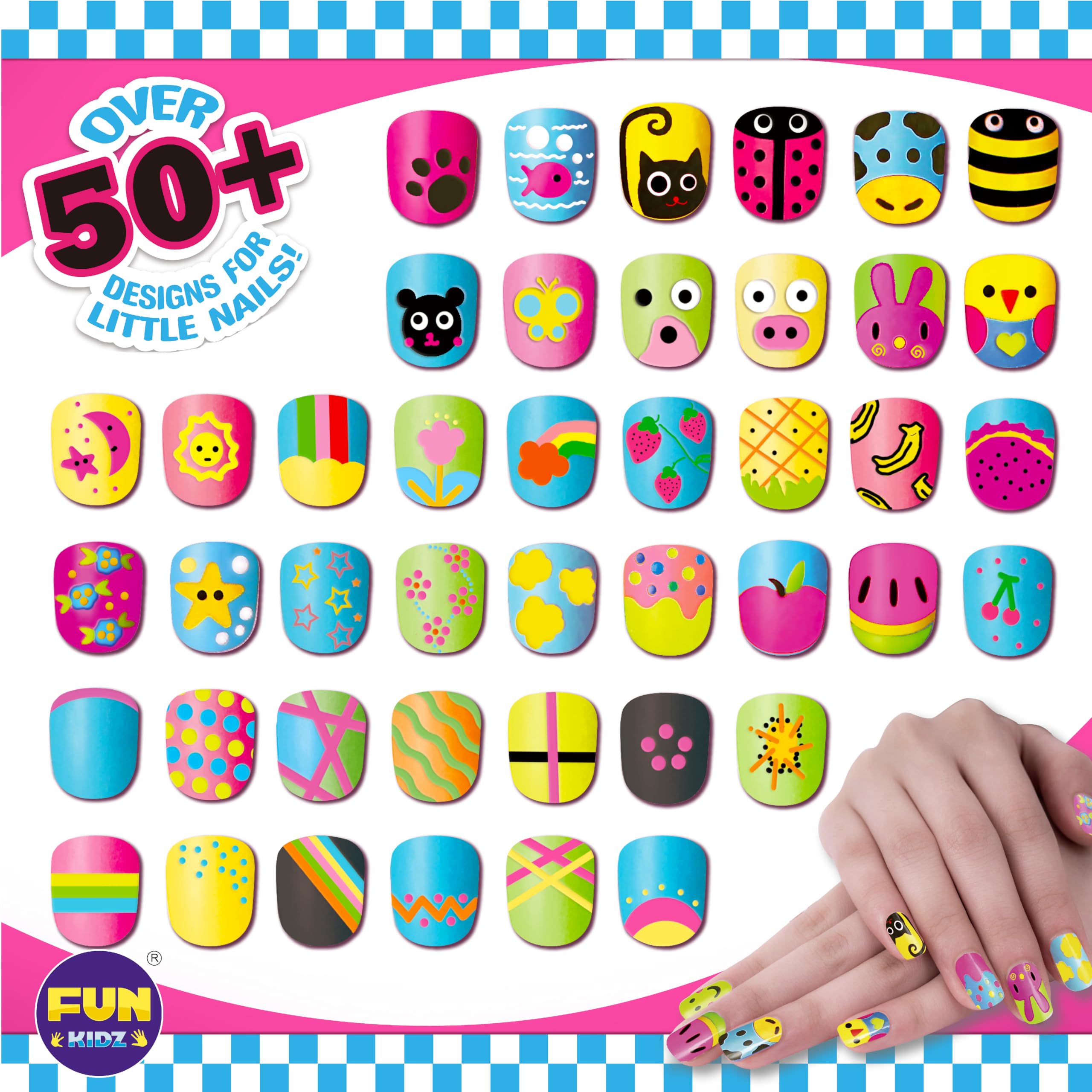 FunKidz Nail Polish Pens Kit for Girls 7-12 - Peelable Nail Art Set with Glitter & Gems for Party & Play