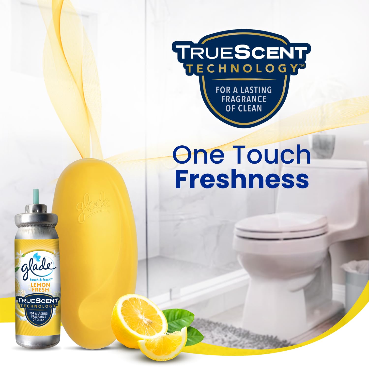 Glade Touch 'N' Fresh Lemon Scent Aerosol Air Freshener Refill (12ml) - Pack of 1 for Home, Office, Bathroom & Car Odor Elimination